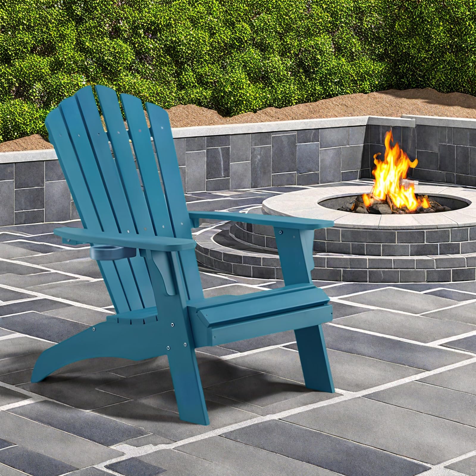 EFURDEN Silla Adirondack Adirondack con soporte para tazas, sillas Adirondack con soporte para bebidas, de poli Lumber, para exteriores, silla de jardín y rana, 160 kg, perfecta para piscina y terraza