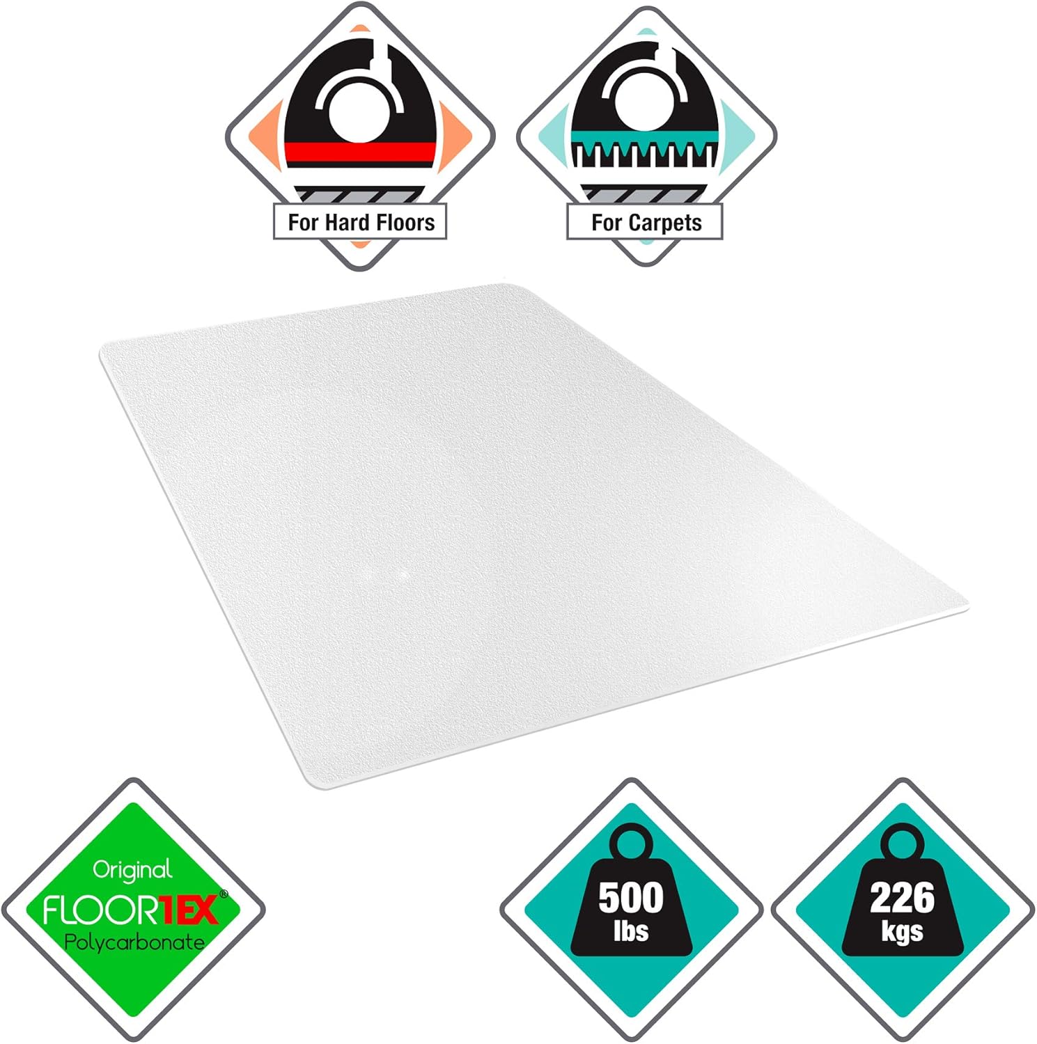 Floortex ECM121345ER Cleartex MegaMat Heavy-Duty Polycarbonate Mat for Hard Floor/All Carpet 46 x 53