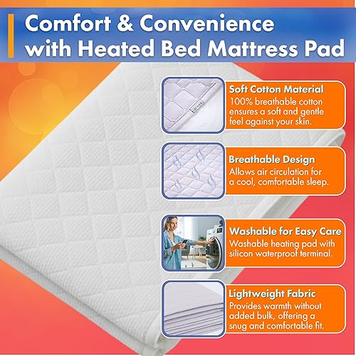 Miniatura 3 de Protector de colchón con calefacción – Calentador de cama con 5 ajustes de calor, apagado automático de 15 horas, Tencel y microfibra,