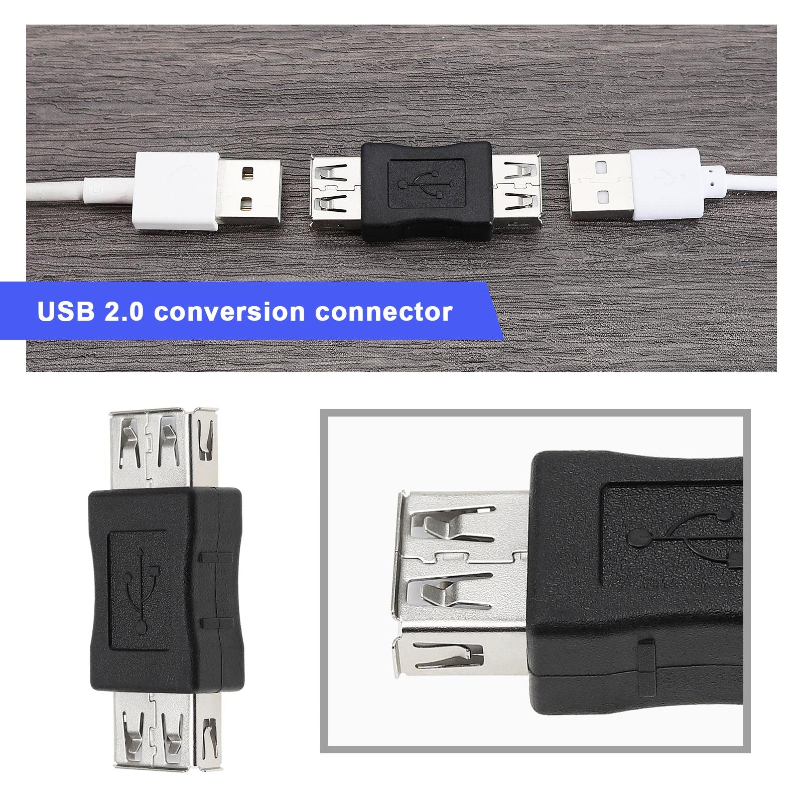 SING F LTD 4Pcs USB Female Socket Adapter Replacement USB 2.0 A Female to USB 2.0 A Female Coupler for Printers Keyboards Scanners Webcams PVC Black