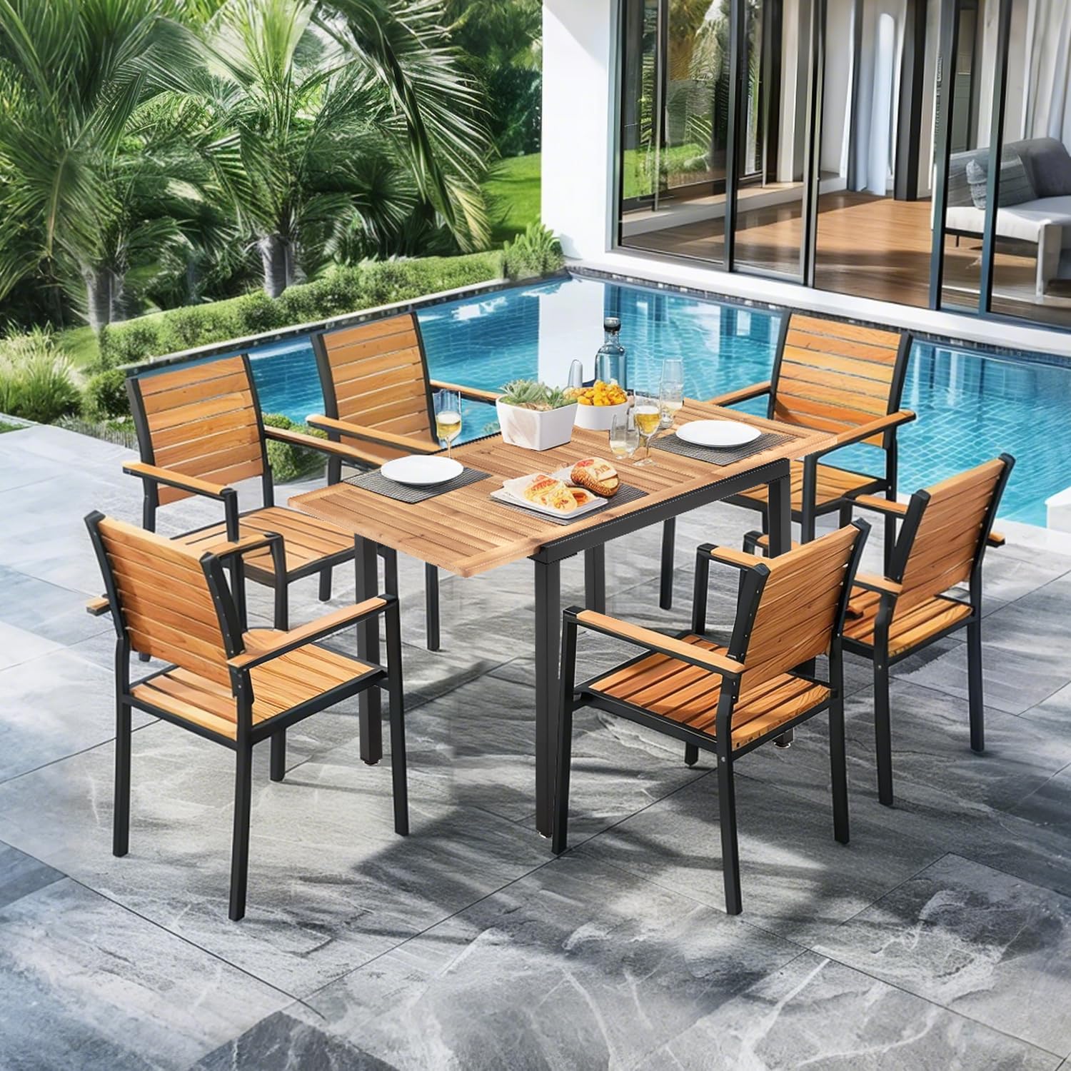 AVAWING Gartentisch ausziehbar mit Schirmloch für 2-6 Personen