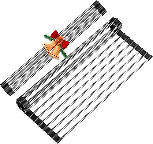Miniatura 1 de Gaomasck Escurridor de platos enrollable, de acero inoxidable sobre el fregadero, escurridor plegable antideslizante para encimera de cocina, tapete
