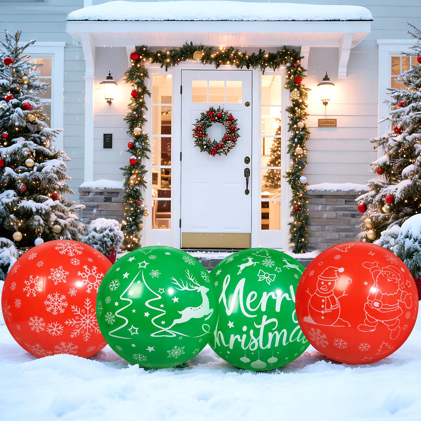 Wlicon 4 PCS 60 CM Christmas Inflatable Balls Outdoor Inflatable Christmas Ball Ornaments for Xmas Garden Lawn Yard Holiday Front Door Window Decoration
