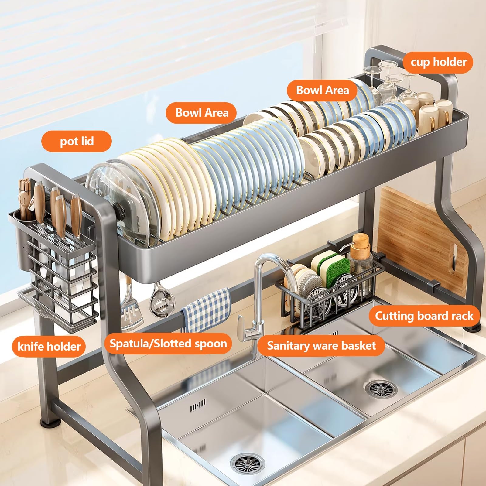 Abtropfgestell für die Spüle, platzsparender Küchen-Organizer, 95 cm Abtropfgestell für effiziente Lagerung und Trocknung, perfekte Lösung für die Arbeitsplatte für kleine Räume
