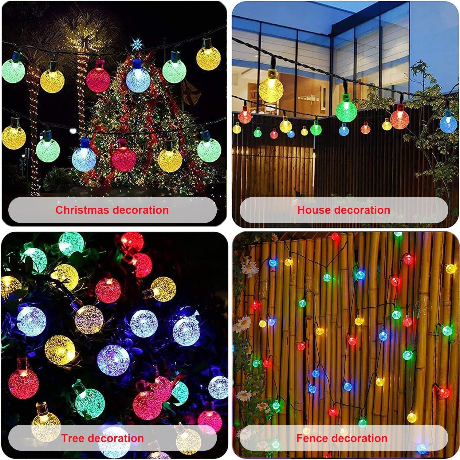 Stringa di luci solari impermeabili per esterni, 1 confezione da 50 LED da 2,3 cm ciascuna, luci da patio ad energia solare con 8 modalità di illuminazione per giardino, cortile, portico, festa di