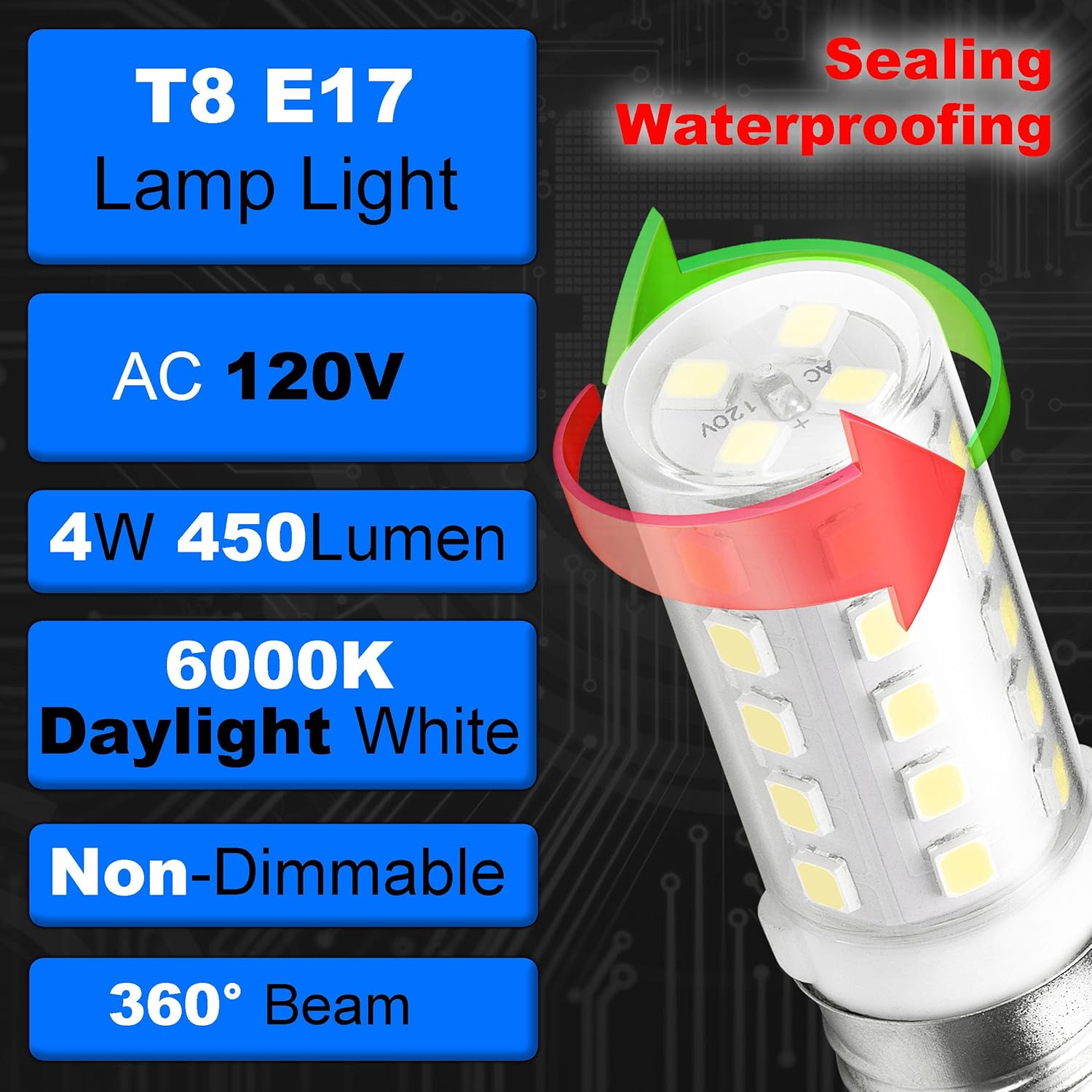 4W 297048600 Refrigerator Light Bulb Replace 40 Watt Freezer Fridge Bulb T8 E17 Lamp Light for Kenmore Whirlpool KitchenAid Electrolux 241552802 1056577 AP3770086 AH976993 EA976993 EA1149215, 2 Pack