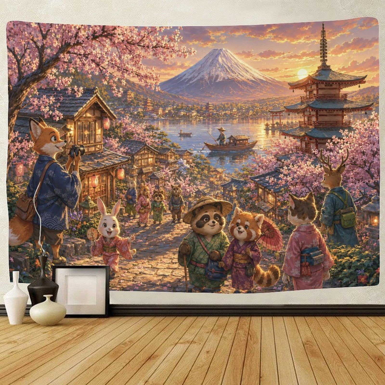 GPMNBCXZK Japanese Mount Fuji Lakeside Wall Art Decor Tapestry for Bedroom 3D Print Tapestries Poster Curtain Living Room Dorm 150cmx200cm
