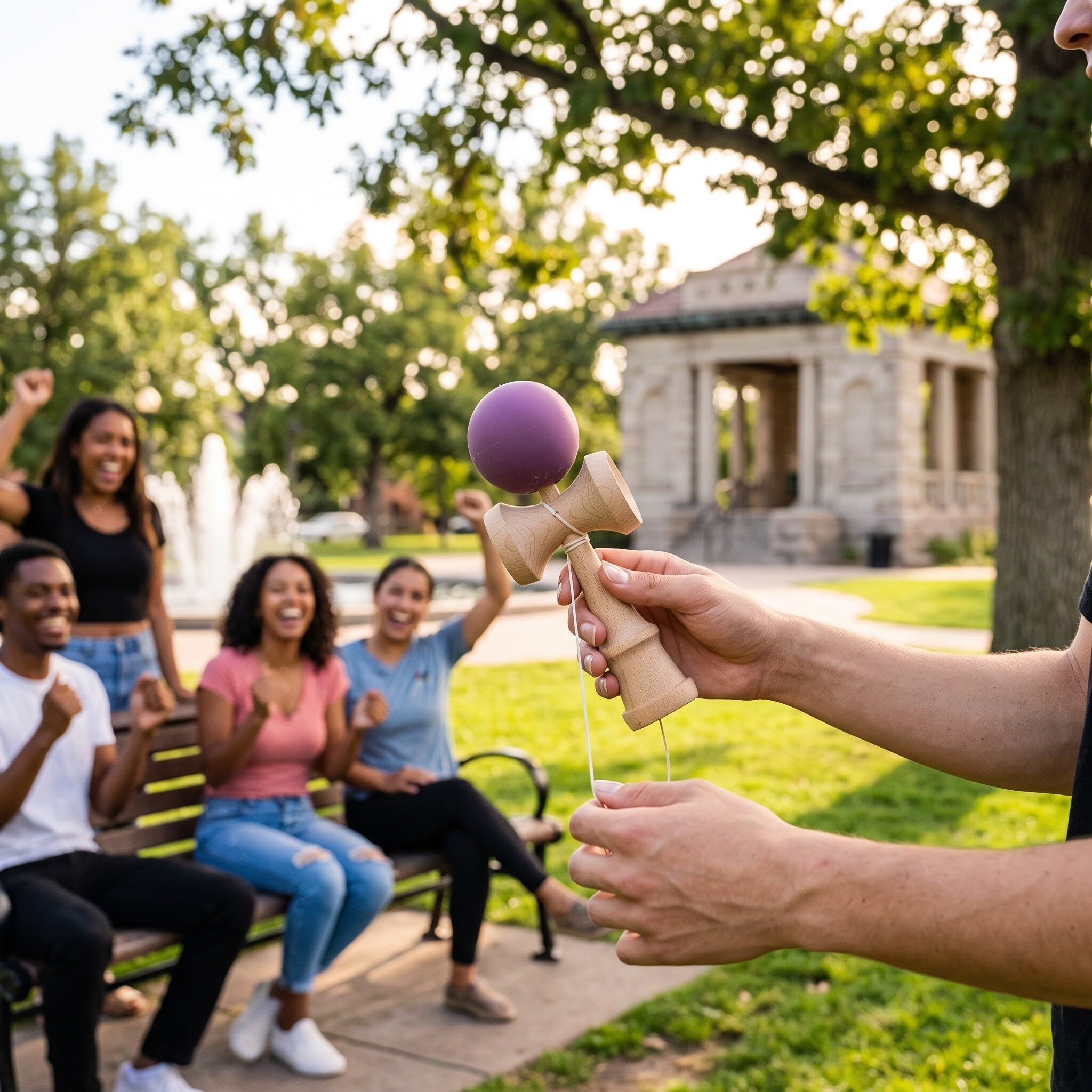 Eujgoov Le Jouet de Kendama en Bois Premium Améliore La Coordination de la Main avec des Cordes pour les Jeux de Groupe Fête d'Anniversaire Final Celebrations Beech Wood Wood