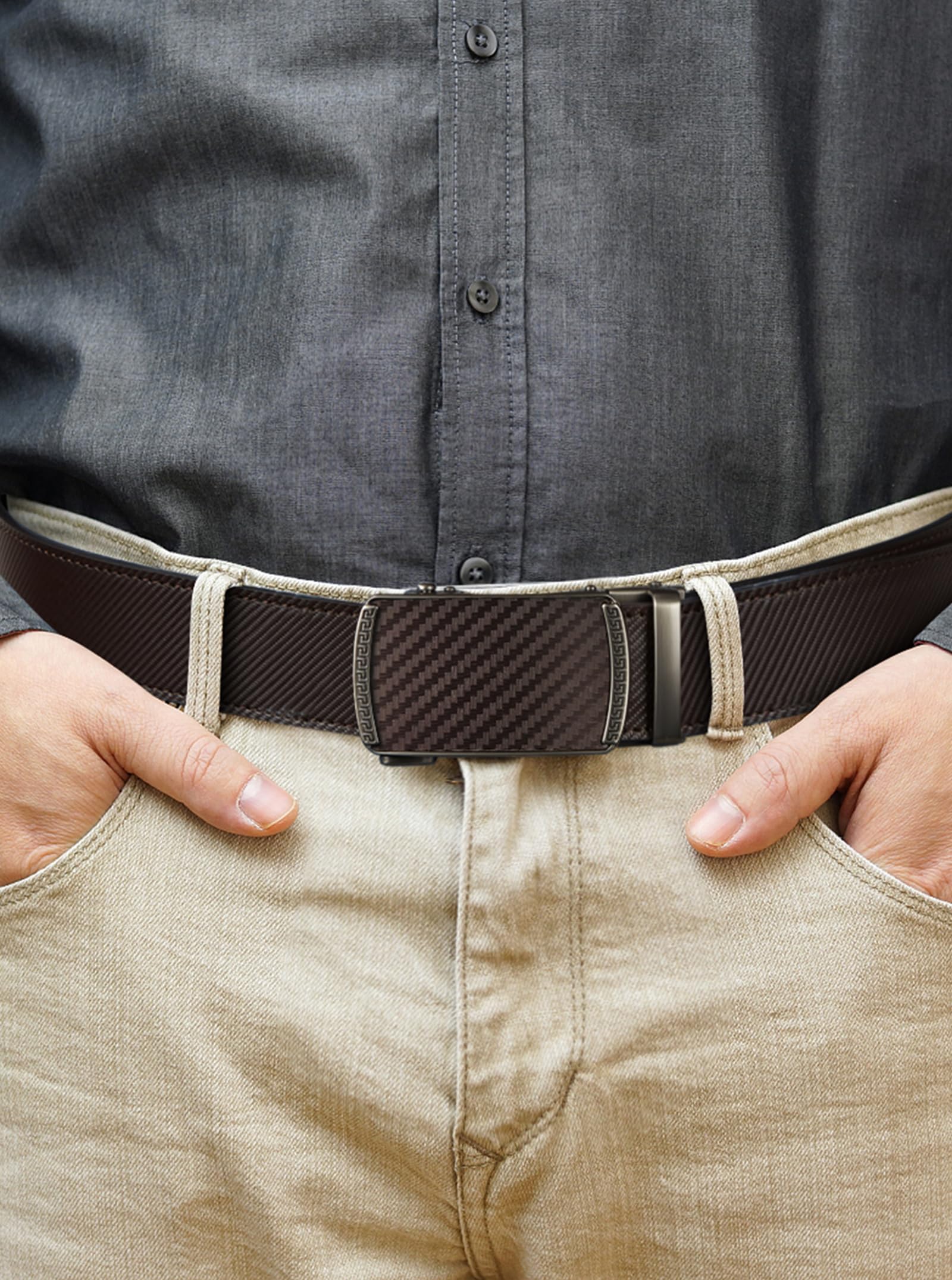 SKiporty Mens Belt,Ratchet Belts for Men Leather 1 3/8'' Adjustable for Dress Jeans A-Brown 42