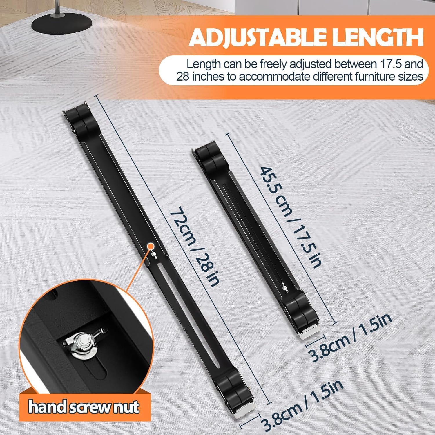 Heavy Duty Furniture Appliances Rollers, Extendable Appliance Rollers with Brake, Mobile Washing Machine Base for Refrigerators, Dishwashers, Washing Machines, 660 lbs Total Load