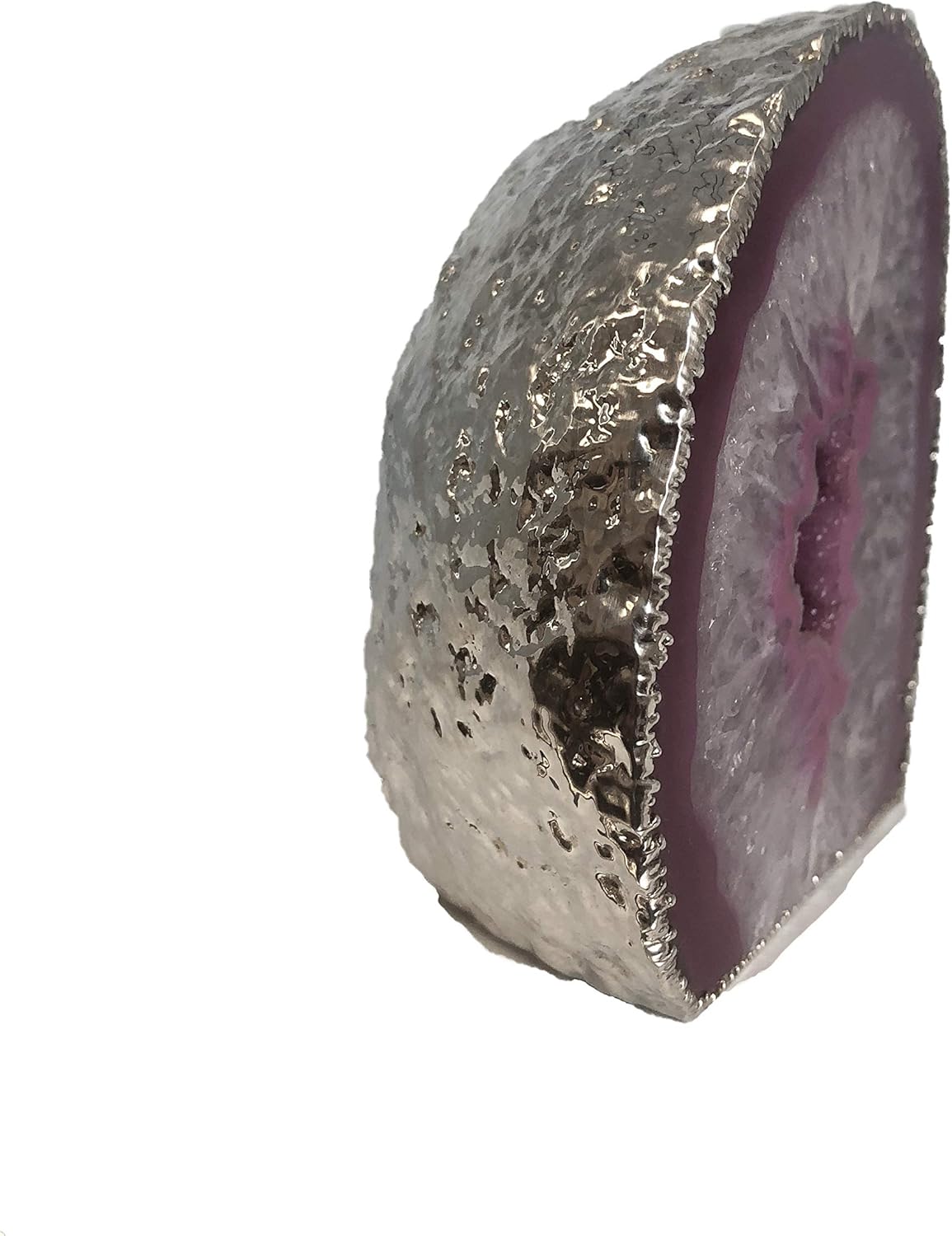 Nature's Decorations Small Pink Agate Geode Premium Silver Trim