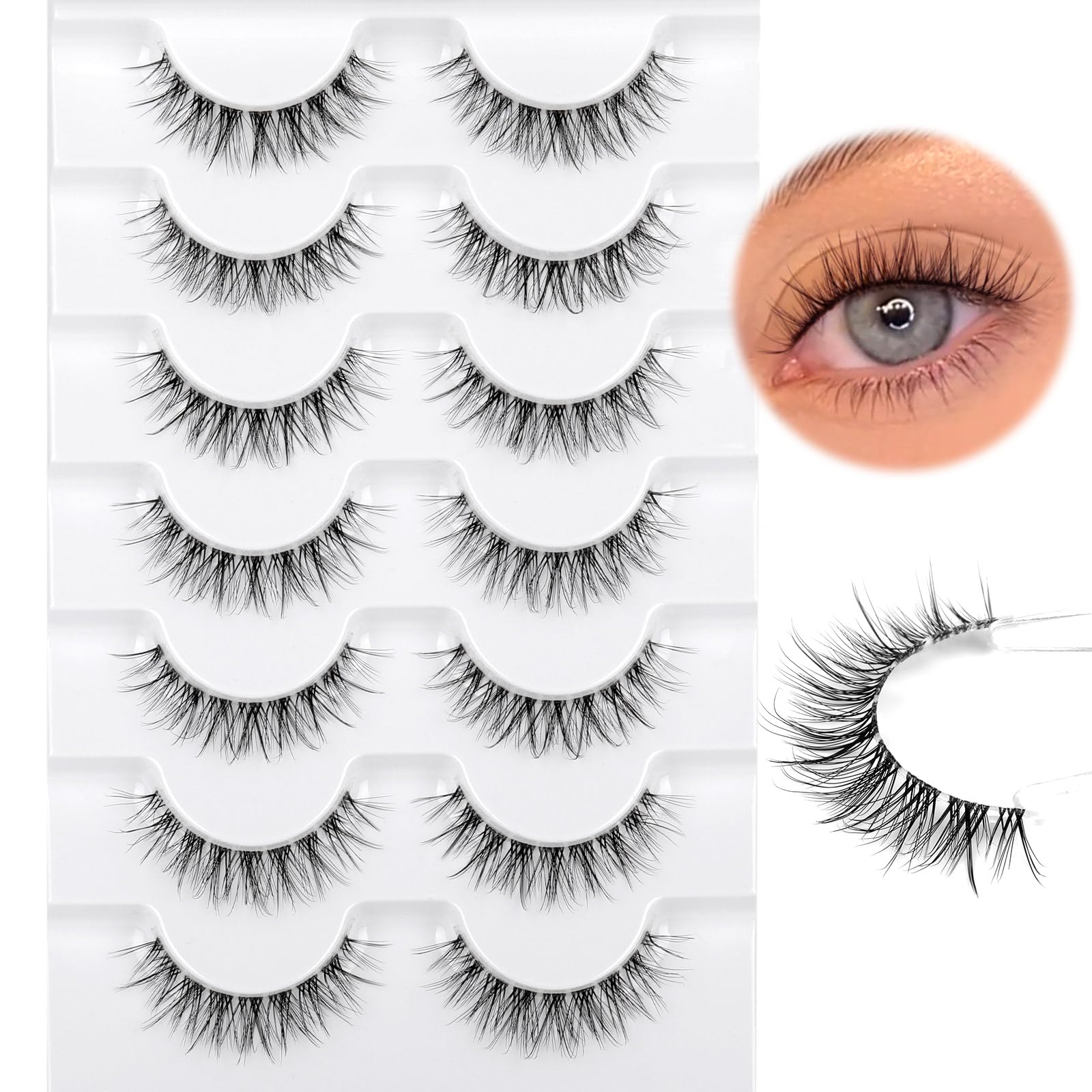 Lashes Natural Look False Eyelashes Clear Band False Lashes Wispy Fake Eyelashes 13mm Mink Lashes 7 Pairs Pack by wtvane