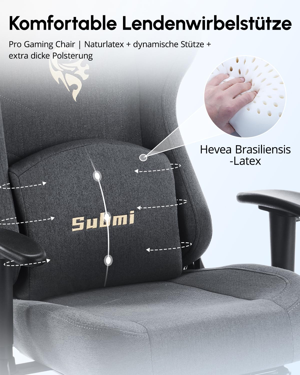 Gaming Sessel, Ergonomischer Stoff PC Gaming Stuhl, Gamer Stuhl mit Fußstütze, Gaming Chair mit Kopfstütze & Lendenstütze, Computerstuhl für Erwachsene, Teenager (Dunkelgrau)