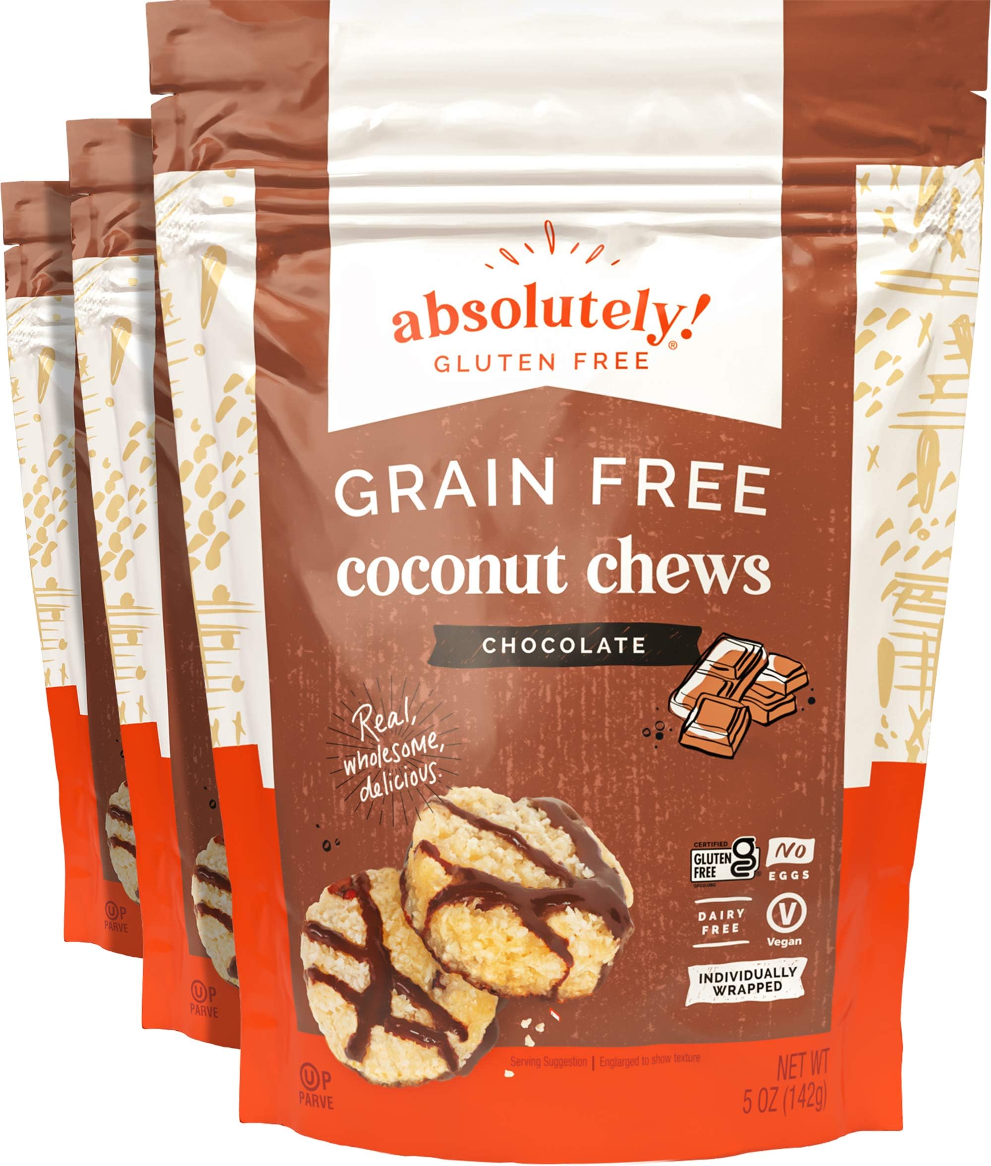 Gluten Free Raw Coconut Chews with Chocolate & Cocoa nibs, Individually Wrapped, 5OZ (3 Pack)