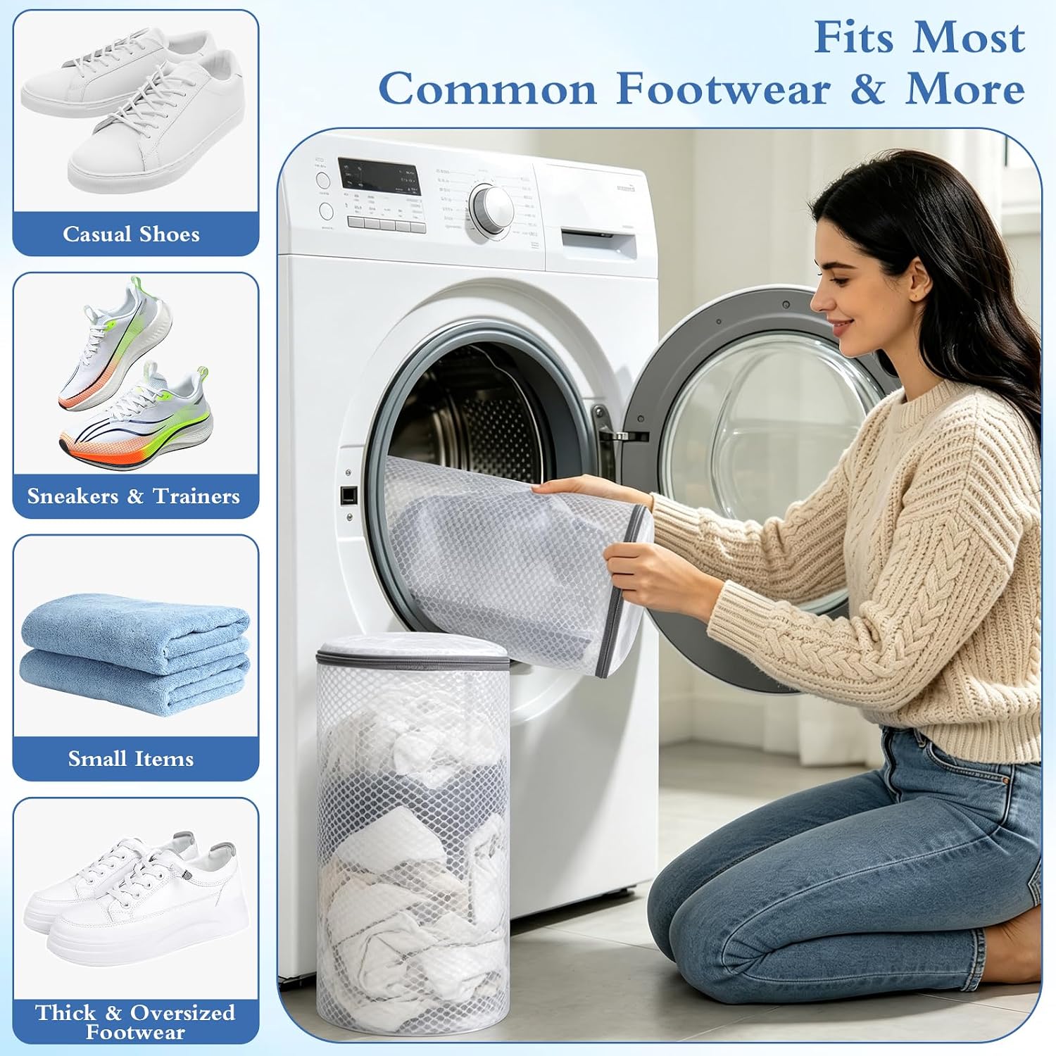 8 Pack Shoe Washing Machine Bags, Mesh Washing Bags for Sneakers, Boots & Everyday Footwear, Reusable Laundry Bags for Washing Machine, 2 Sizes