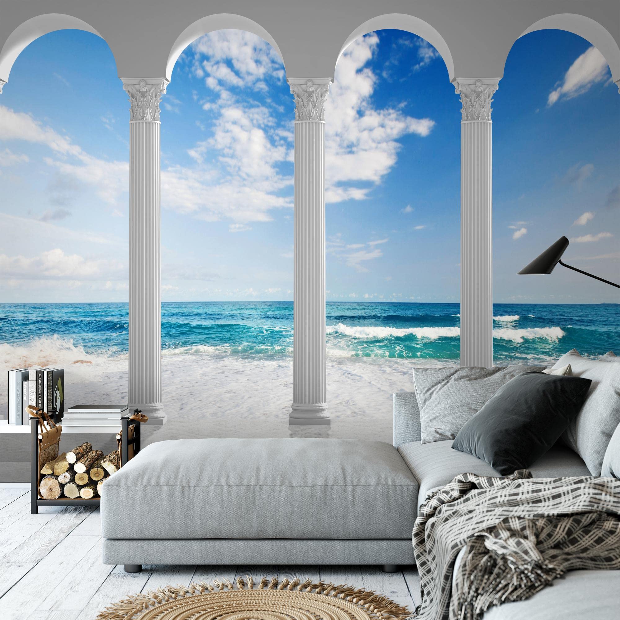 Runa Art Carta da parati fotografica colonne di mare 352 x 250 cm Vello Sfondo Murale XXL Moderne Decorazione Soggiorno Camera De Letto Sala Ufficio blu bianco 9047011a