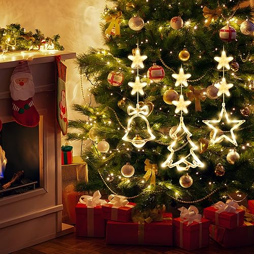 Miniatura 2 de LYUBASA 3 luces de Navidad para ventana, funciona con pilas, para colgar en la ventana de Navidad, luz blanca cálida, campana de árbol en forma de