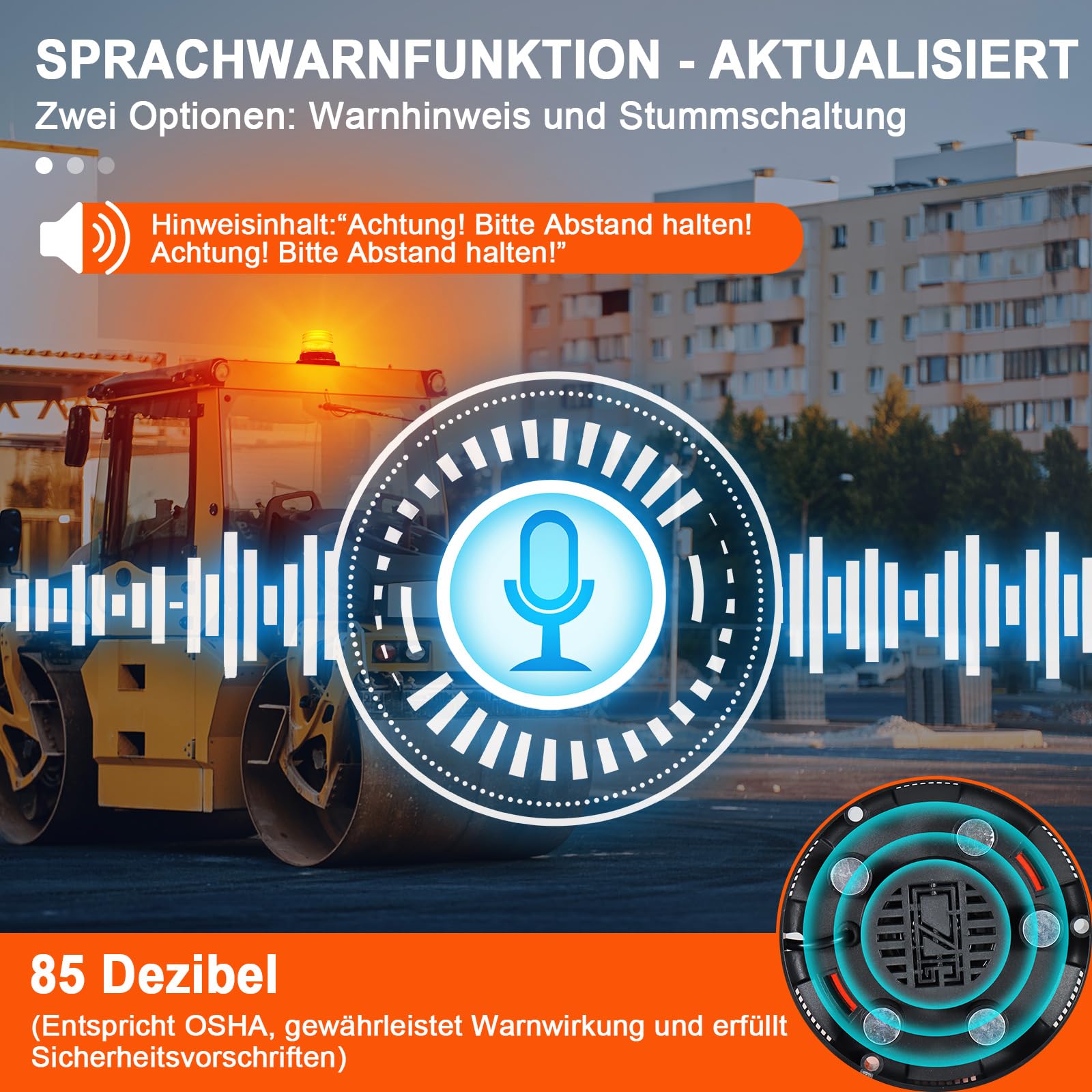 AnTom Rundumleuchte 12V 24V Gelb LED Magnet mit Sprachalarmfunktion Warnleuchte 3-Meter-Kabel und Doppel-Schalter für Lkw, Traktor, SUV, Golfwagen, Notfallfahrzeuge und Baustellen