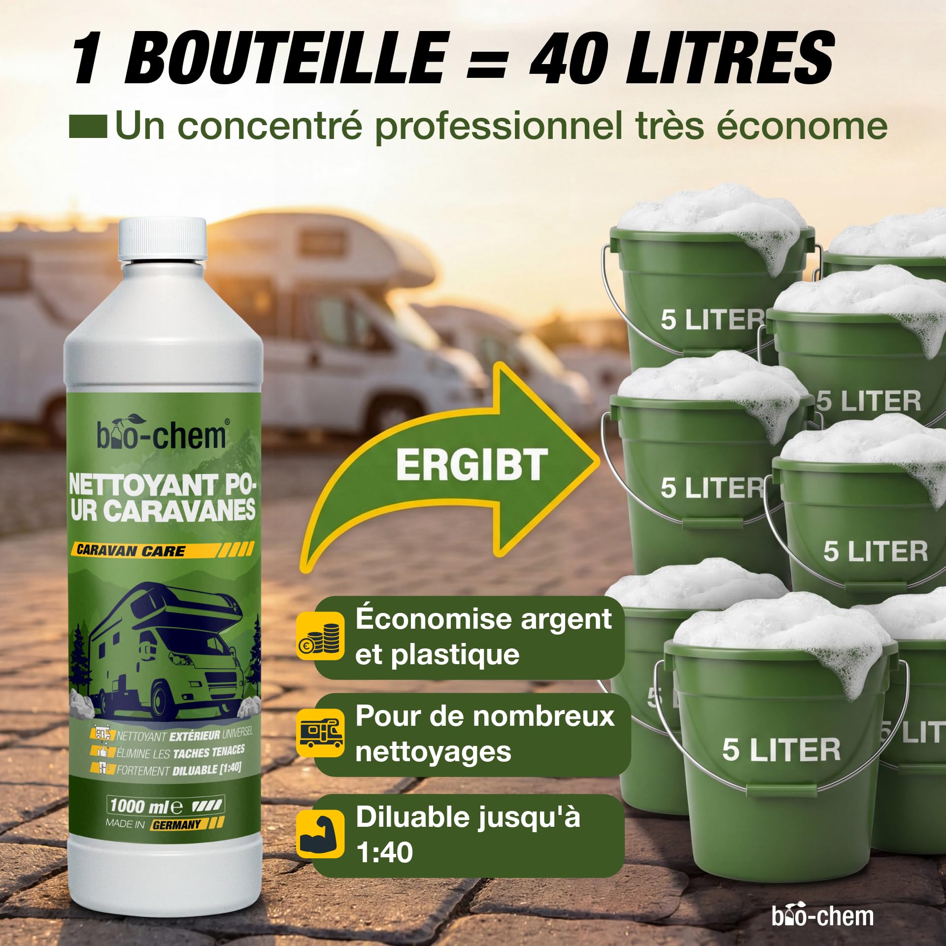 bio-chem Nettoyant pour caravanes 5L | Entretien de véhicules de Camping - Mobilhomes, auvents, Camping-Cars - Nettoyage Surfaces extérieures