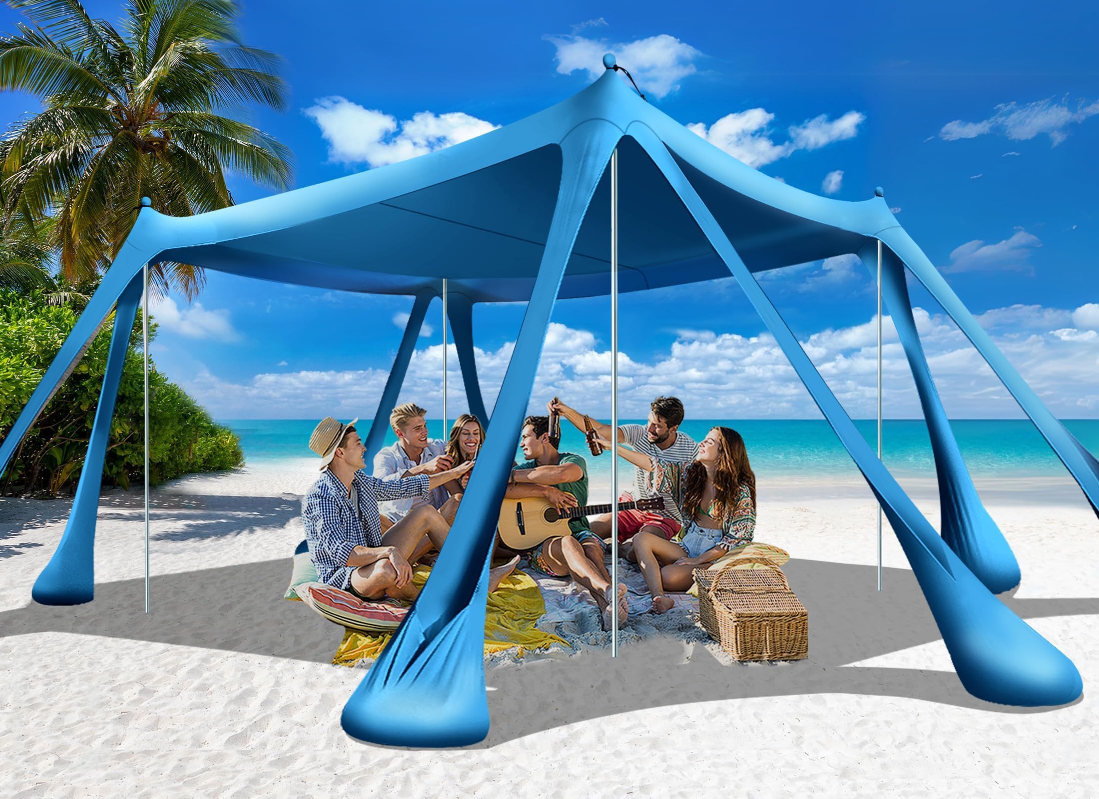 Ahititi Beach Tent Sun Shelter Beach Canopy Tent Sun Shade Pop Up 10x10 UPF50+ with 8 Sandbags-2 Sand Shovel-Portable 4 Aluminum Poles-Ground Pegs-Easy Setup for Outdoor Family Camping Fishing Picnic