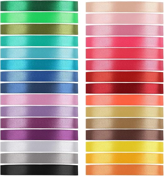 Value Satin Ribbon Pack 30 Color 750 Yard Total, Tomorotec 3/8 inch 25 Yard Each Silk Satin Rolls for Gift Package Wrapping Bows Crafts Gifts Party Wedding
