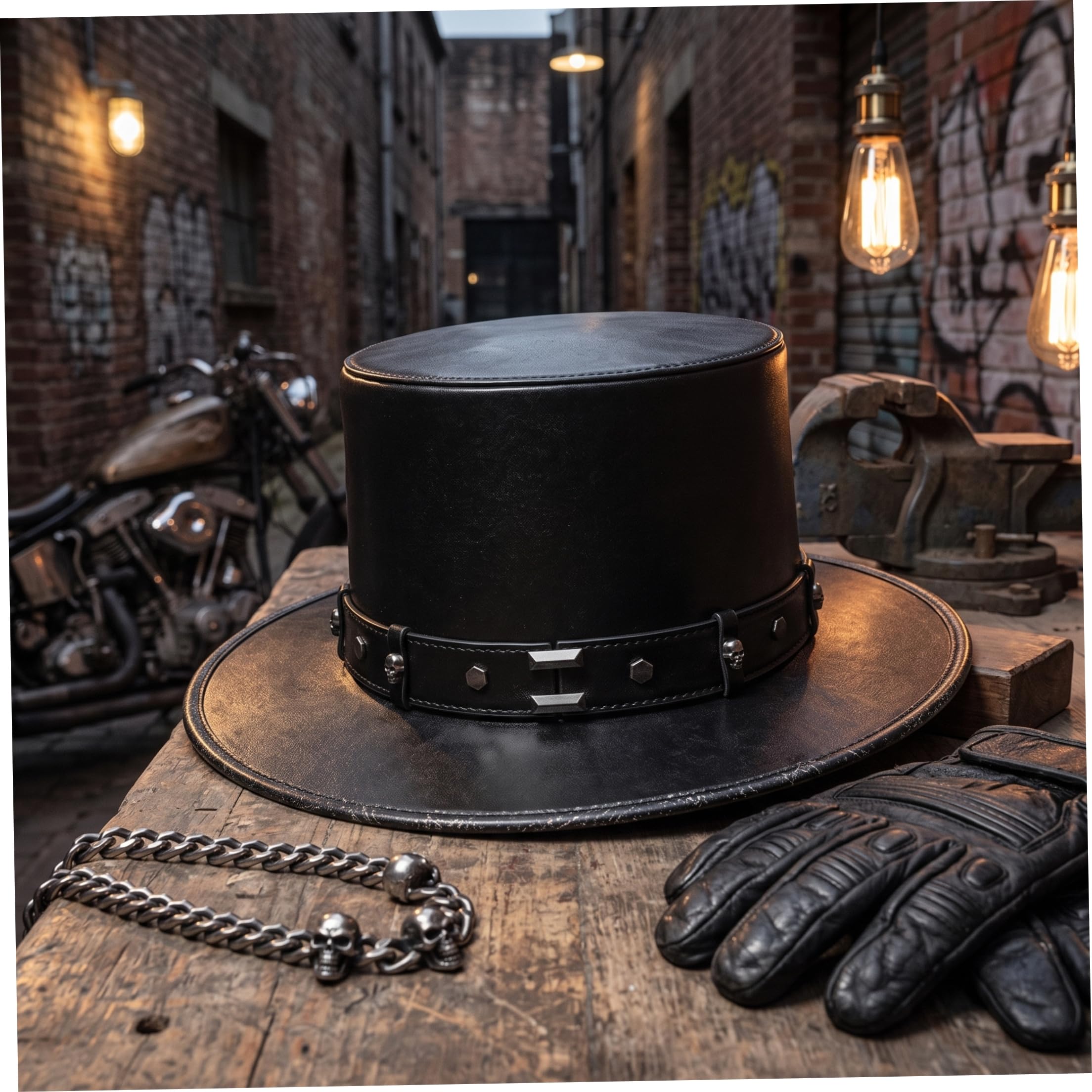 Cappello Steampunk, cappello a cilindro di Halloween in pelle PU per uomo, nero