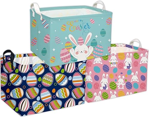 Essme Paquete de 3 cestas de Pascua rectangulares, organizador de almacenamiento para niños con asas para decoración de Pascua, canasta de estantes,