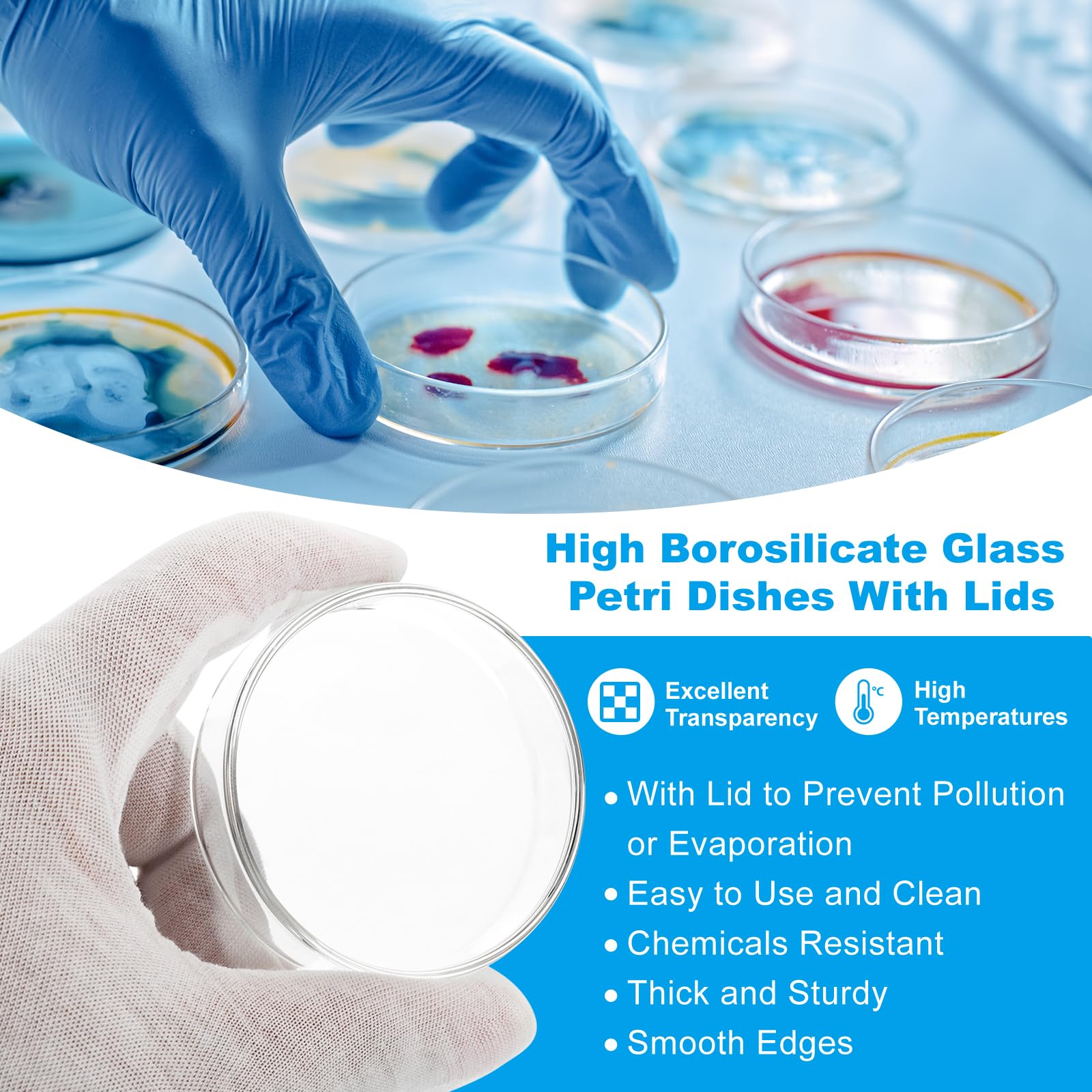 PATIKIL Platos Petri de vidrio de borosilicato de 120 mm de alto con tapas, 5 placas Petri para experimentos científicos de laboratorio, transparentes