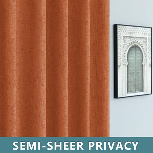 Miniatura 4 de KOUFALL Cortinas de otoño naranja quemado para sala de estar de 63 pulgadas de largo, cortinas bohemias de otoño para dormitorio, 63 pulgadas de