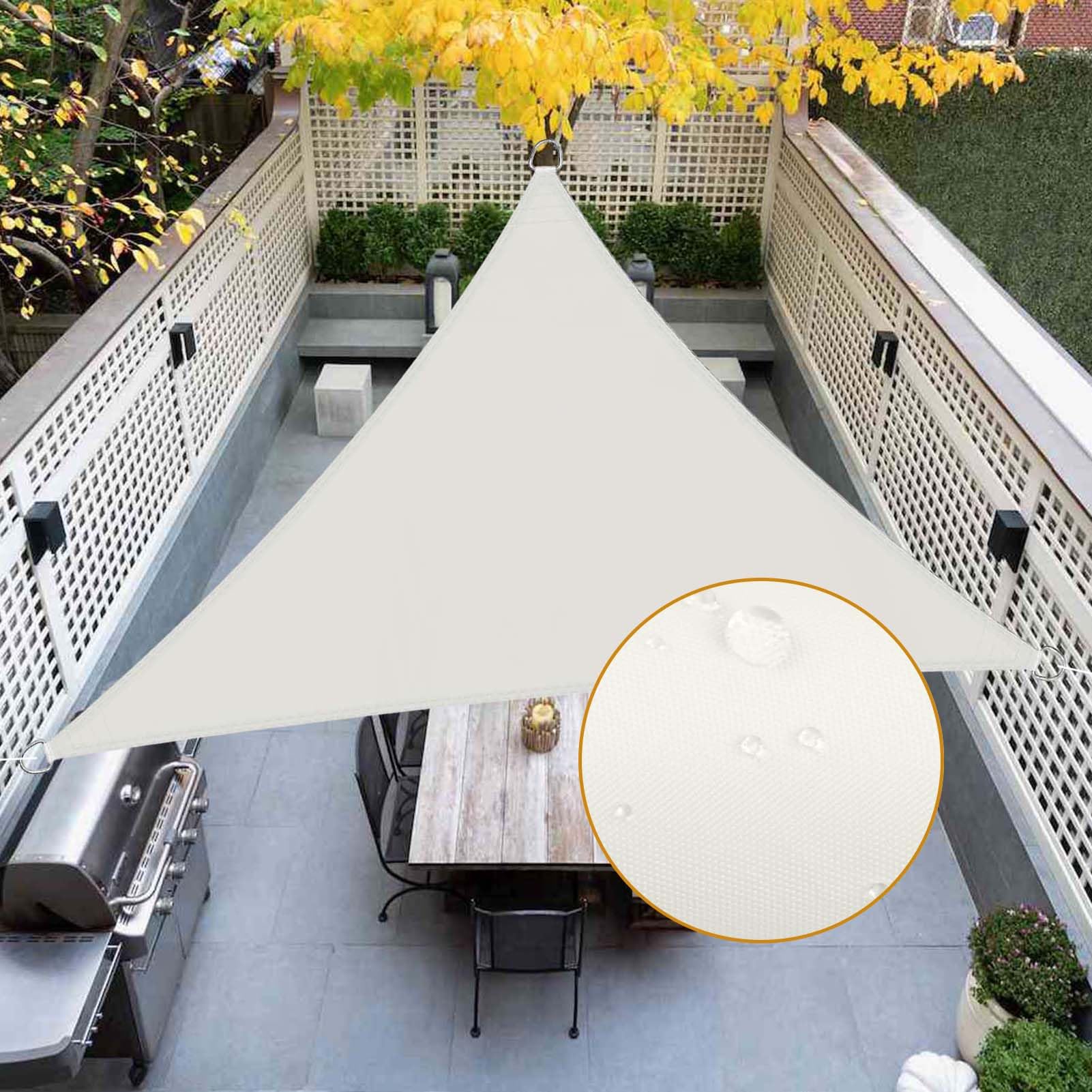 Tenda parasole triangolare impermeabile, 5 x 5 x 7 m, beige, resistente ai raggi UV, per patio, cortile, portico, pergola, protezione solare esterna e soluzione ombreggiante