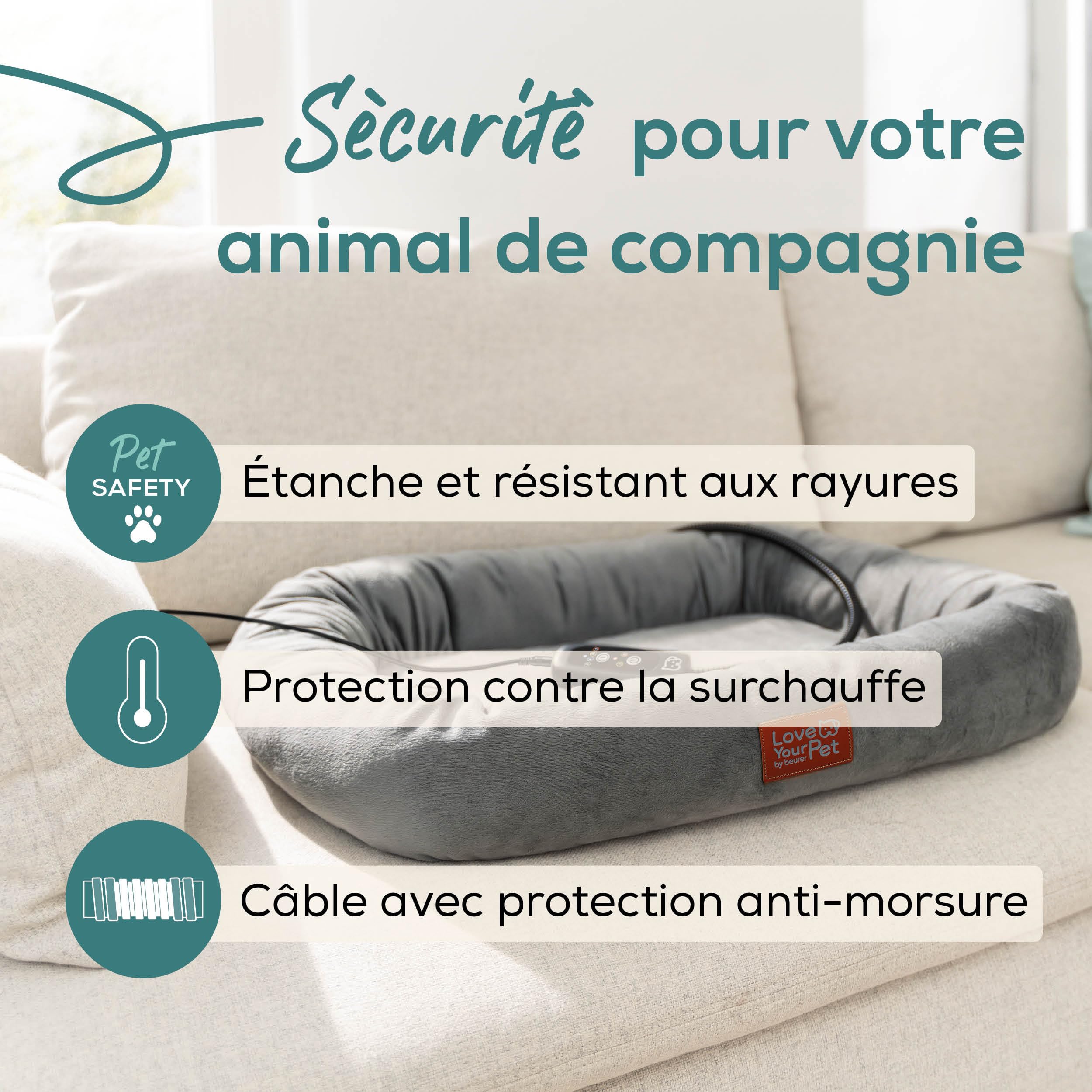 Beurer Love Your Pet Panier Chauffant «Kira» pour Chiens et Chats, lit pour Chien Chauffant électrique avec minuterie, Lavable à 30 °C, résistant aux Rayures et étanche, 58 x 50 cm