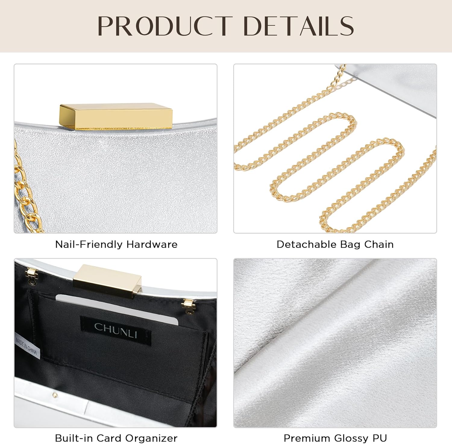 CHUNLI Dressy Clutch Purses for Women Formal PU Leather Bags Evening Clutch Handbag for Weddings, Proms, and Parties - Image 6