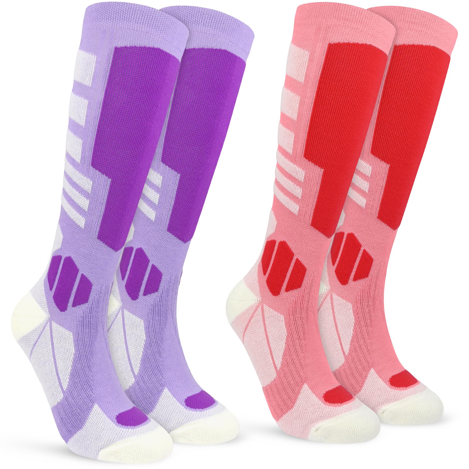 Smlper Women's Purple/Red 2 Pair Merino Wool Ski Socks,Thermal Warm Knee High Full Cushioned Thick Socks For Winter,Cold Weather,Snowboarding,Sports,Hiking,Skiing