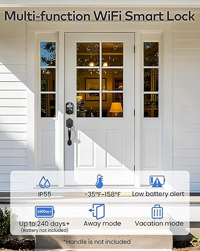 Miniatura 7 de TEEHO TE012W - Cerradura inteligente WiFi, cerradura de puerta de huellas dactilares con Wi-Fi integrado, teclado de entrada sin llave, cerrojo