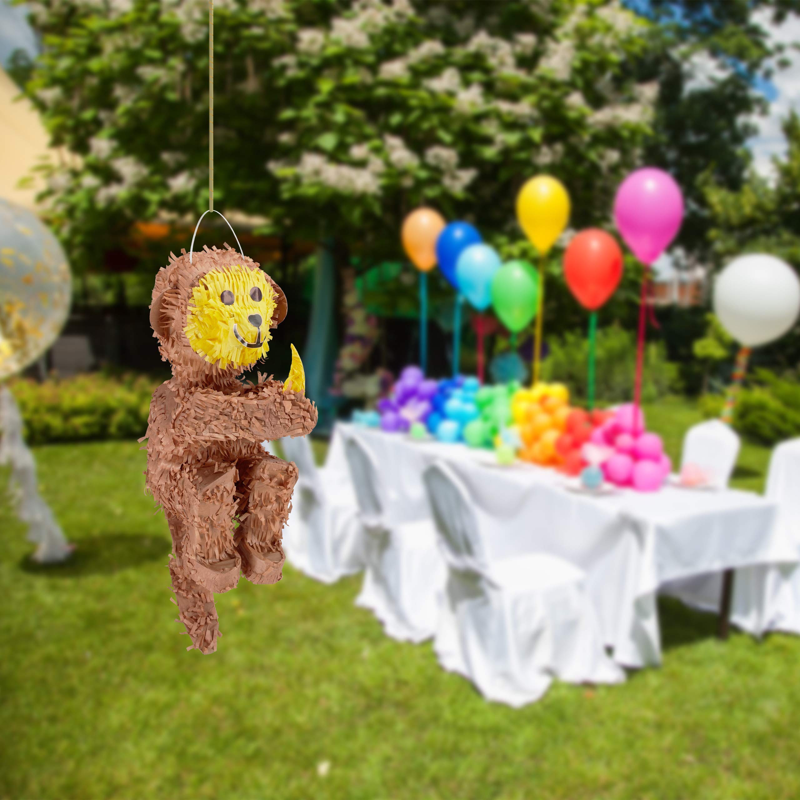 3 Piñatas Mono, para Colgar, Fiestas Cumpleaños Niños y Niñas, Simio, Rellenables con Chuches, de Papel, Marrón