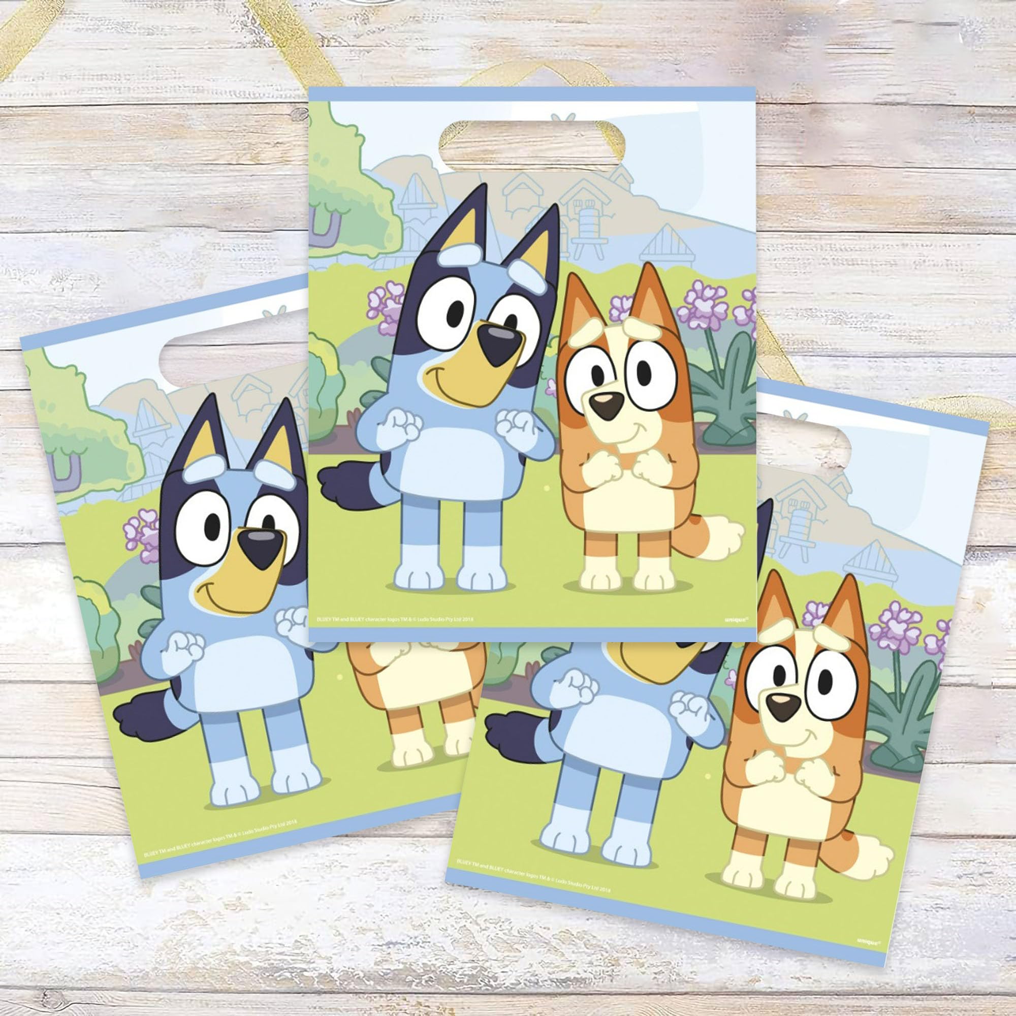 Bluey Theme Birthday Party Supplies - 16 Pack Plastic Favor Bags, 11 Inch, Loot Bags For Kids Party Goodies