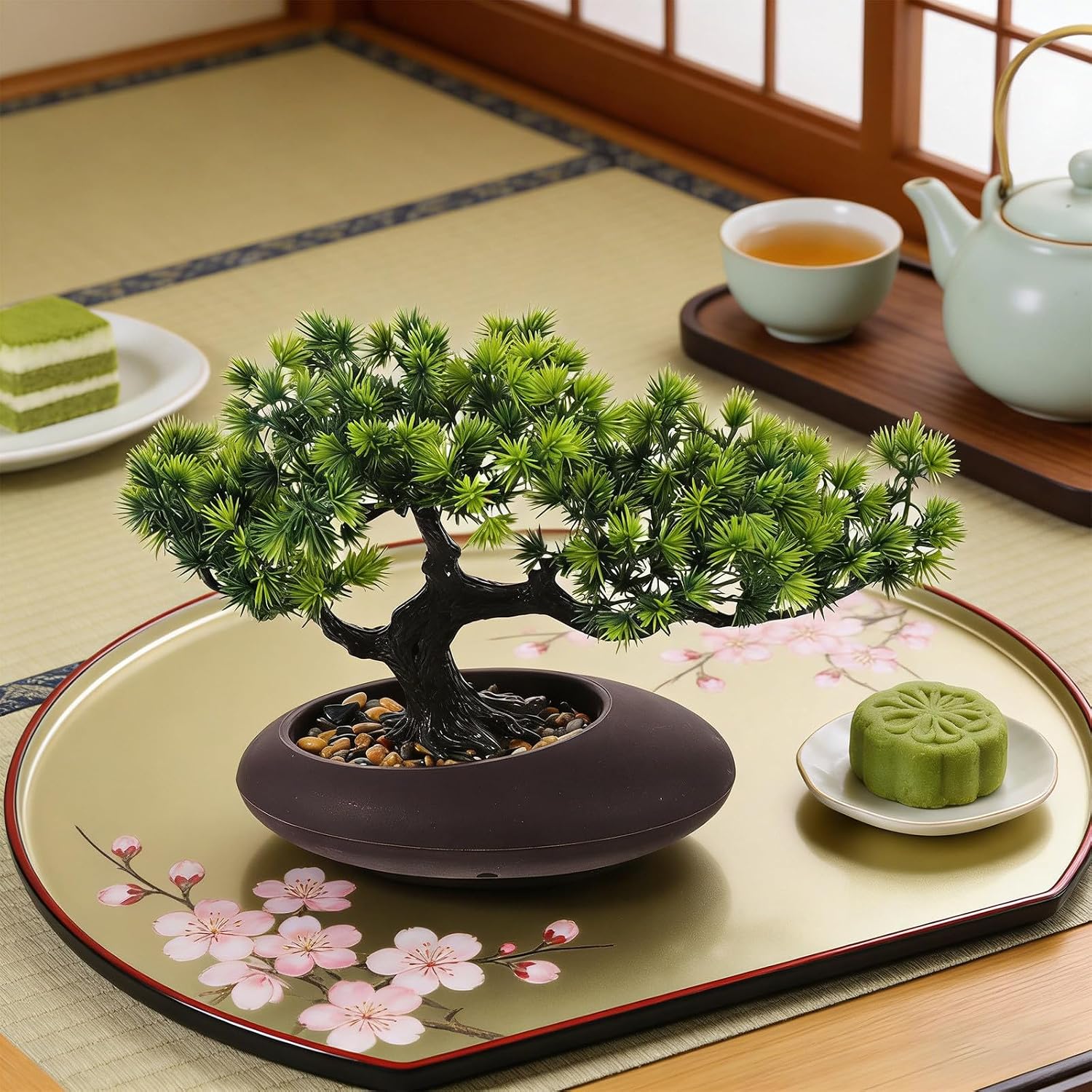Artificial Bonsai Tree: 12" Tall Faux Juniper Tree in Pot - Realistic Juniper Bonsai - Sushi Plate Decoration for Sashimi Dish Japanese Restaurant Table and Shelf Decor