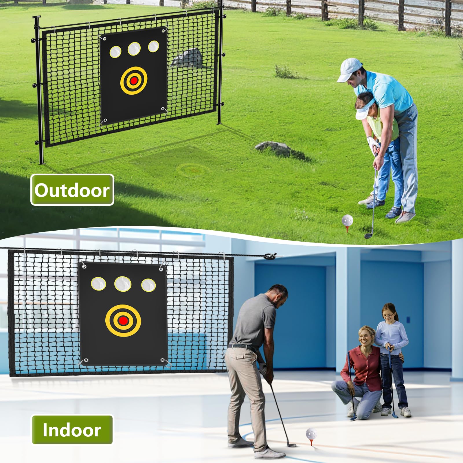 Golf Net Sports Netting Set - 10 x 10ft Practice Net with Target Fabric Rope Rings, Heavy Duty Sports Practice Barrier for Backyard,Indoor, Great Gift for Men/Women/Golf Lovers