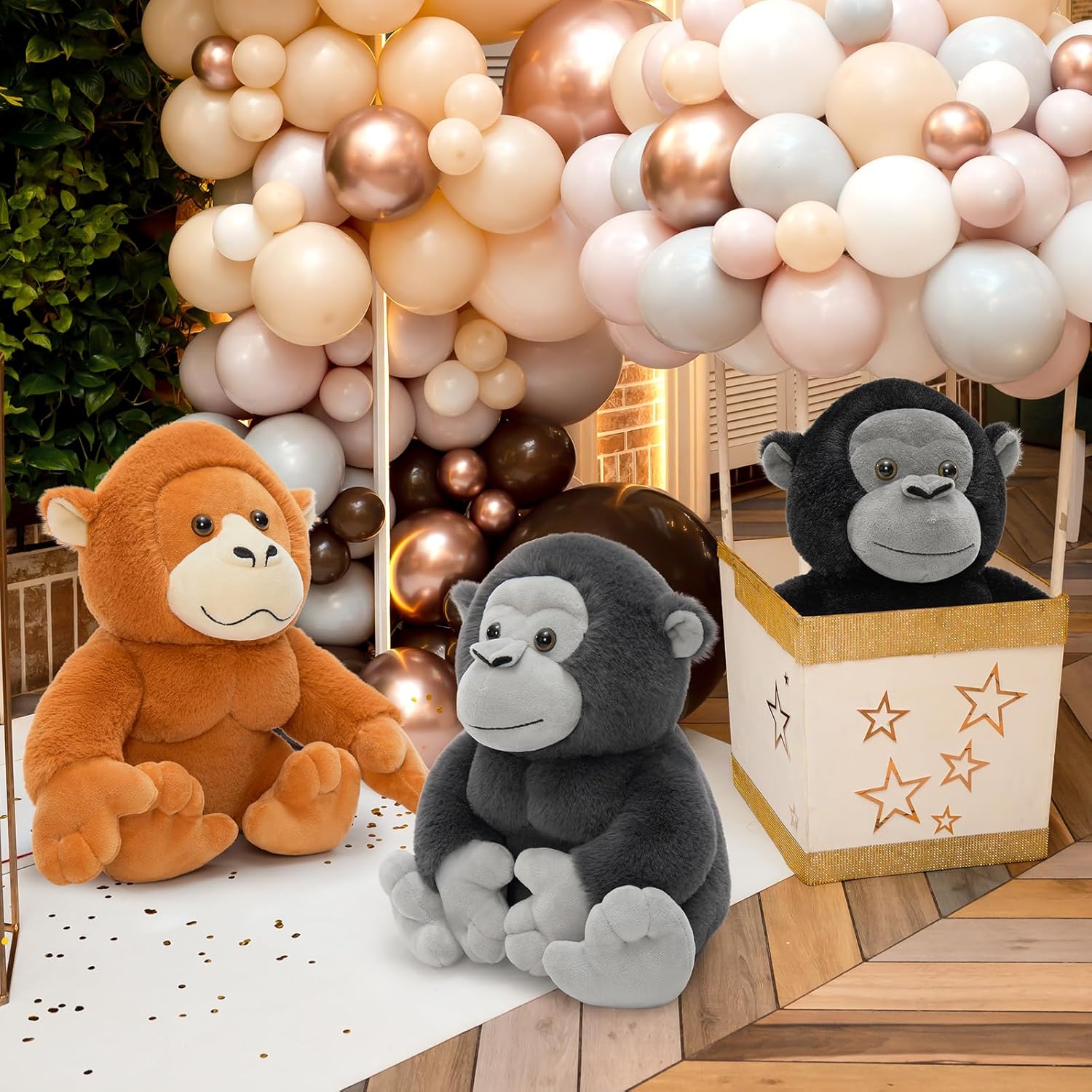 MorisMos Gorilla Stuffed Animal 3-Pack Set | 11.5" Realistic Gorilla, Chimpanzee & Orangutan Plush Toys, Soft Cuddly Ape Stuffed Animals for Kids, Baby Shower, Birthday