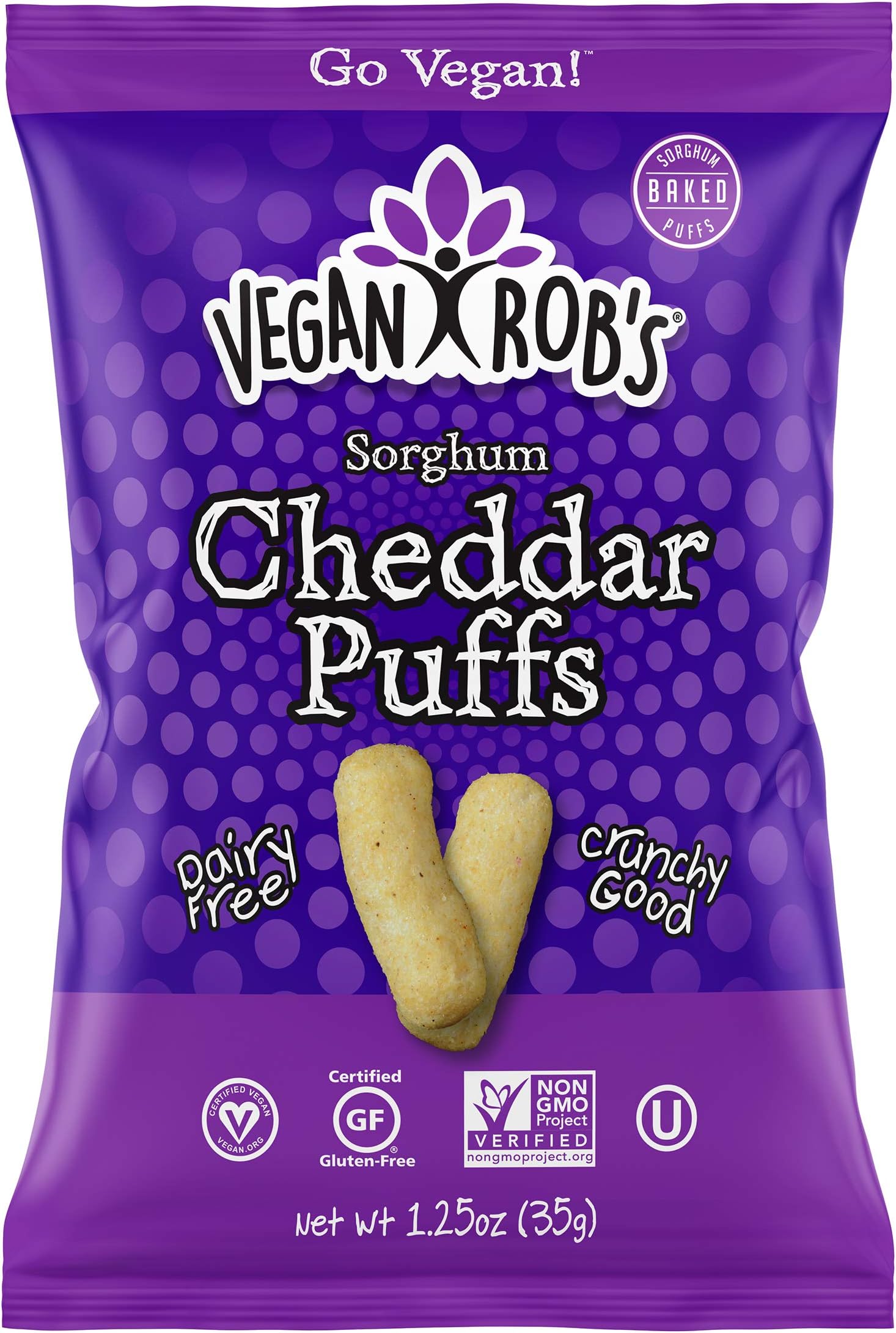 Vegan Rob's Puffs Gluten Free Snack, Plant Based, Vegan, 1.25 (Pack of 12), Oz Dairy Free Cheddar 15 Ounce