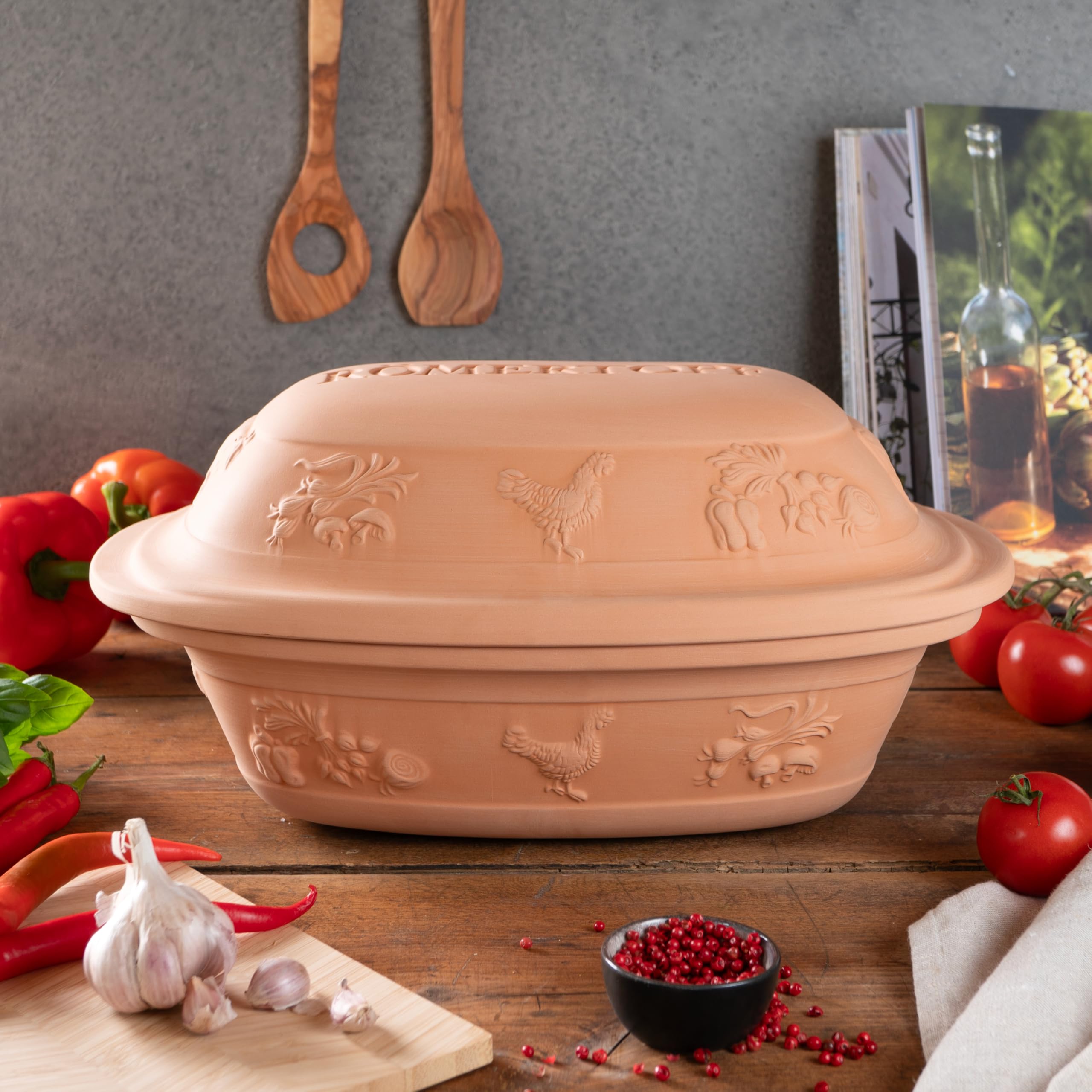 Römertopf Rustico Cocotte en terre cuite naturelle 5 L pour 6 personnes, cuisson à l'étouffée saine, plat à rôtir, terracotta