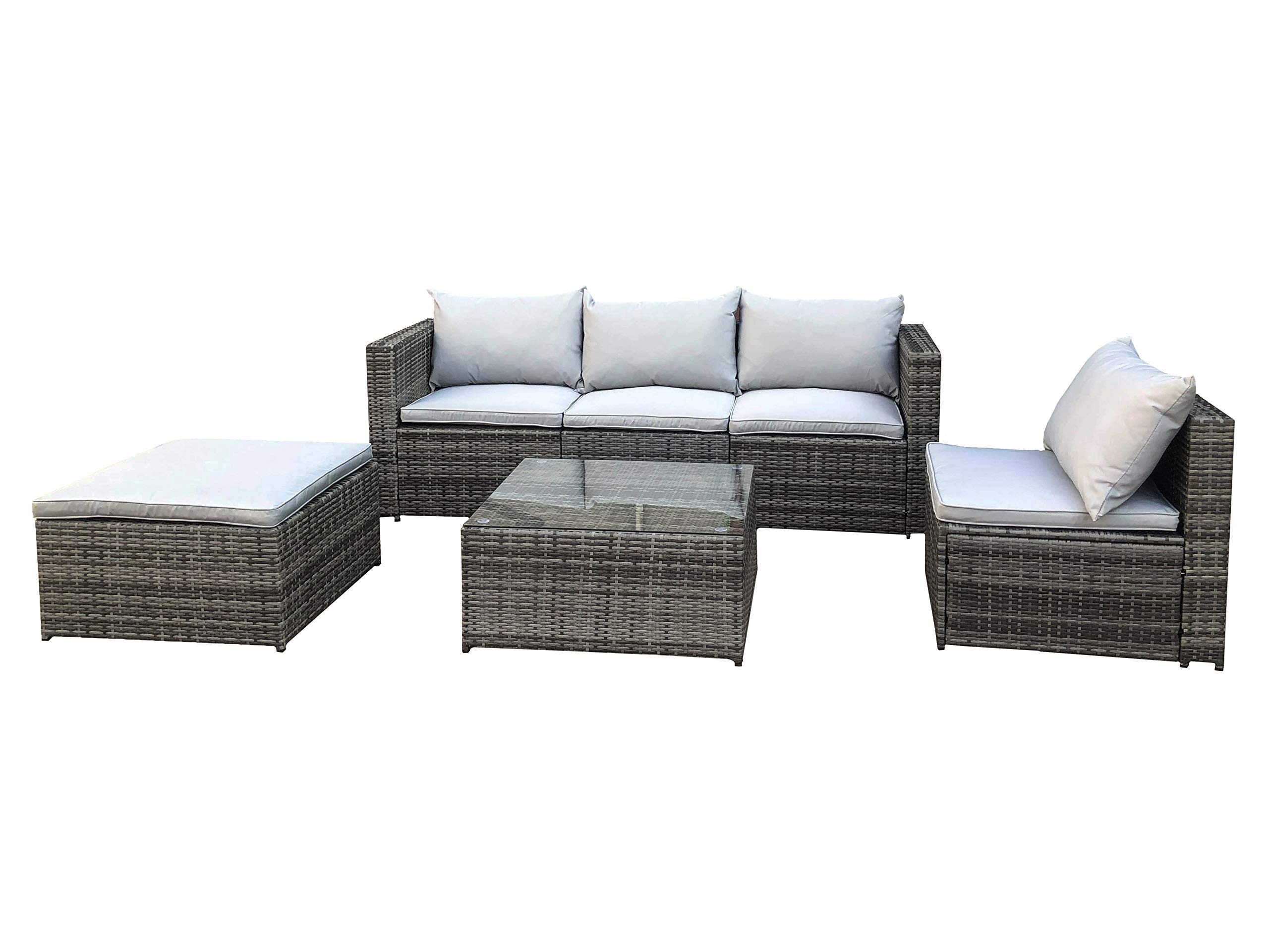EVRE Rattan Outdoor Garden Furniture Set Grey MIAMI Sofa, Coffee Table