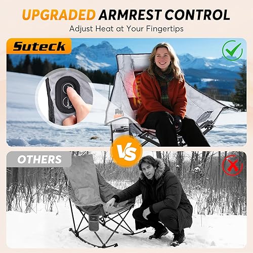 Miniatura 4 de Suteck Mecedora con calefacción, silla mecedora XL de gran tamaño para exteriores con 3 niveles de calor para respaldo y asiento, sillas con