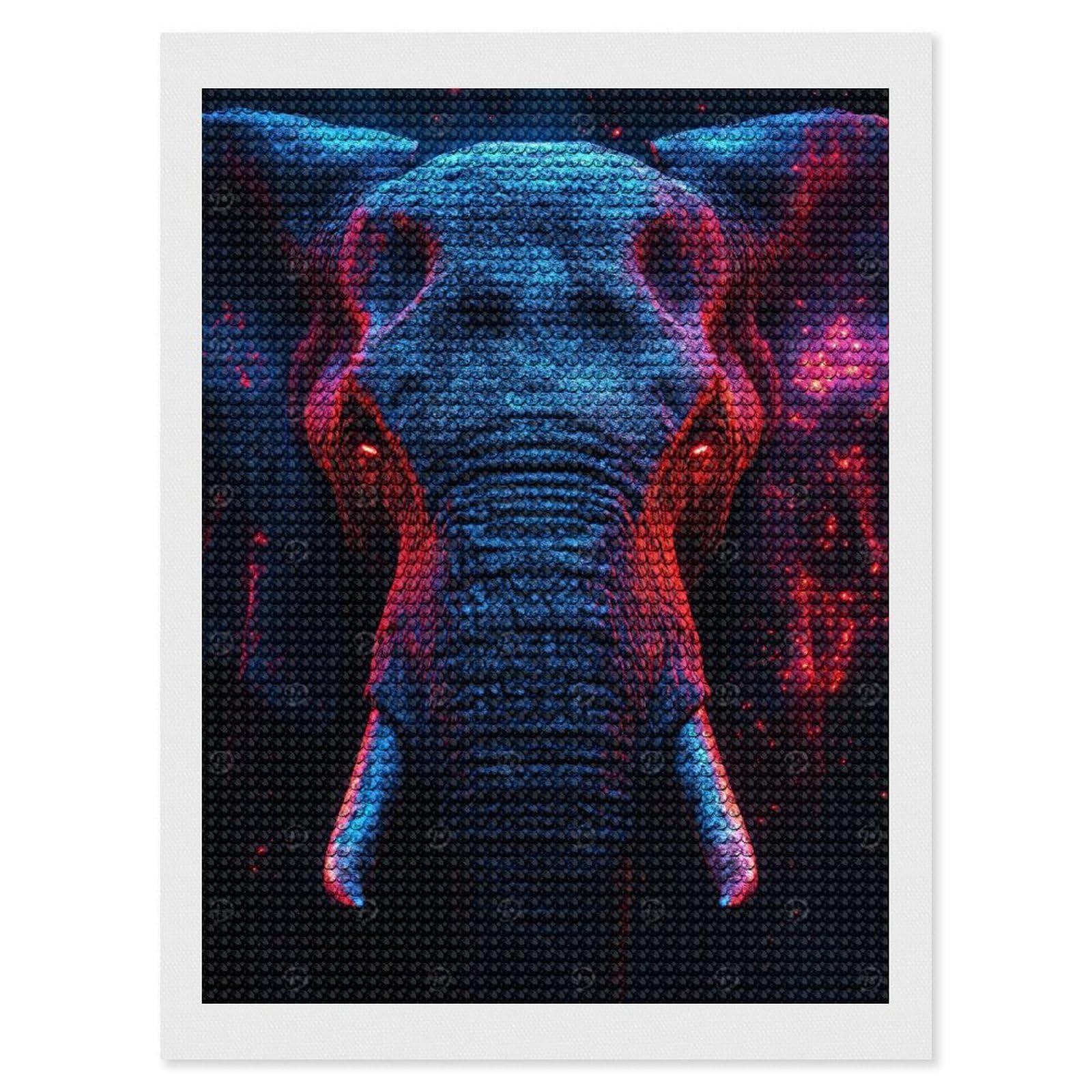 Junmoney Neon Elephant Portrait DIY Diamond Art Canvas Kit 12"x16", for Adults, Decorate Your Room, Gift Idea, Modern Decor, Finish and Display
