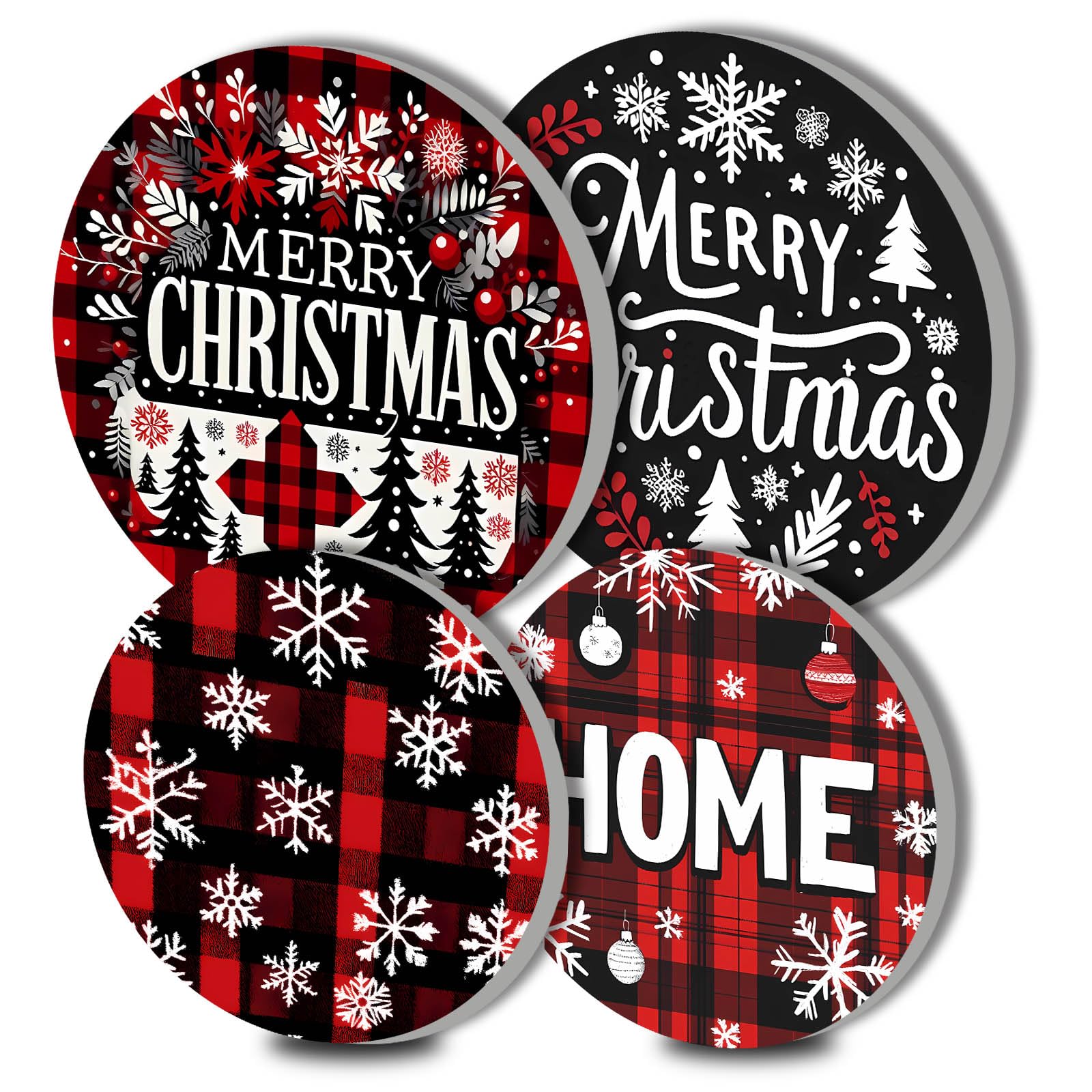 Merry Christmas Art Electric Stove Burner Covers,4 Pcs Snowflakes Round Stove Burner Covers,Christmas Holiday Stove Burner Cover,8 Inch and 10 Inch Buffalo Plaid Cooktop Home Decorative