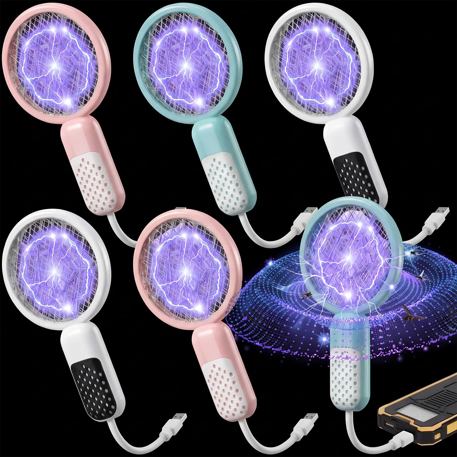 6 Pack Mini USB Electric Mosquito Swatter, Plug-and-Play UV Light Bug Zapper with Safety Mesh, Portable Insect Killer for Indoor Outdoor Gnats Fruit Flies Moths