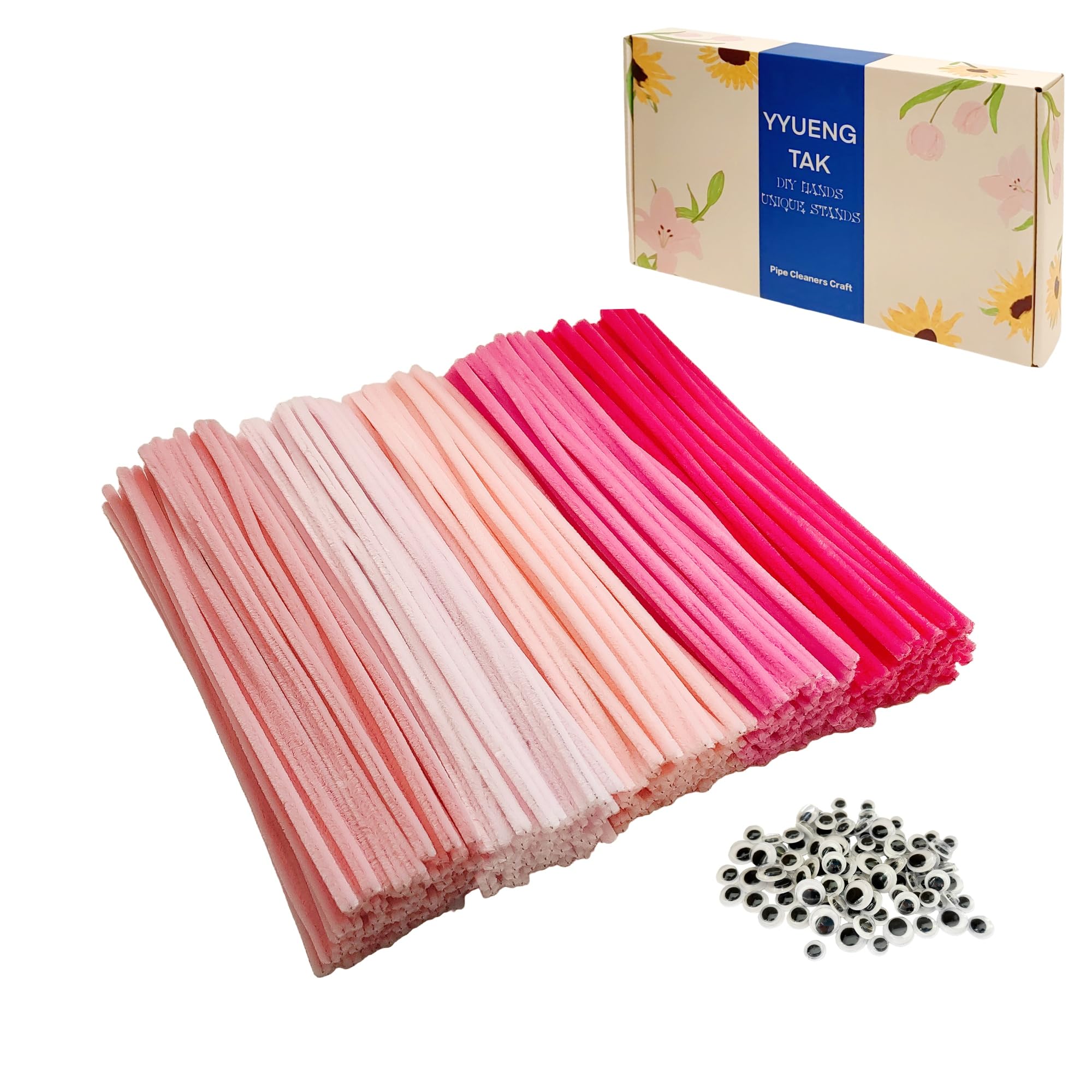 YYUENG TAK 300 Stk Pfeifenreiniger Rosa,Pfeifenputzer zum Basteln mit Wackelaugen,5 Rosa-Töne Chenilledrähte 6mm x 30cm,Pink Pipe Cleaner Basteln set für DIY Handwerksprojekte und Dekorieren