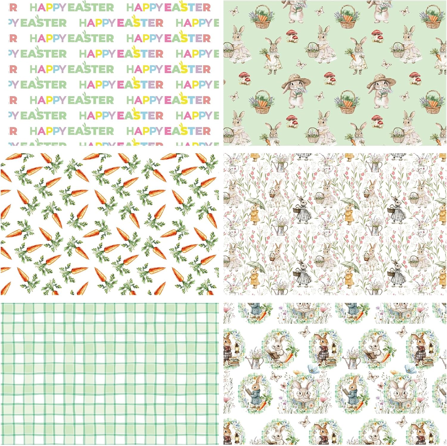 LeZakaa Easter Wrapping Paper Sheets, Bunny Carrot Green Plaid Vintage Gift Wrap for Easter Basket, Kids Birthday, Baby Shower and Spring Celebration, Folded Flat 6 Sheets, 19.7" x 27.5" Per Sheet - Image 8