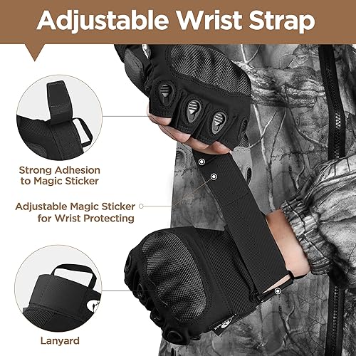 Miniatura 6 de Mossy Oak Guantes tácticos sin dedos, guantes de ciclismo con nudillos duros para entrenamiento de deportes al aire libre, paintball, caza, ciclismo