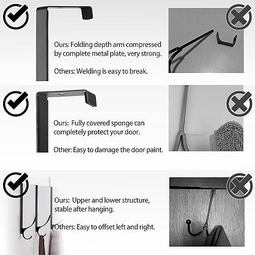 Miniatura 6 de SKOLOO Ganchos para colgar sobre la puerta, para puertas de hasta 1.8 in de grosor, paquete de 5, ganchos de acero inoxidable para colgar sobre la